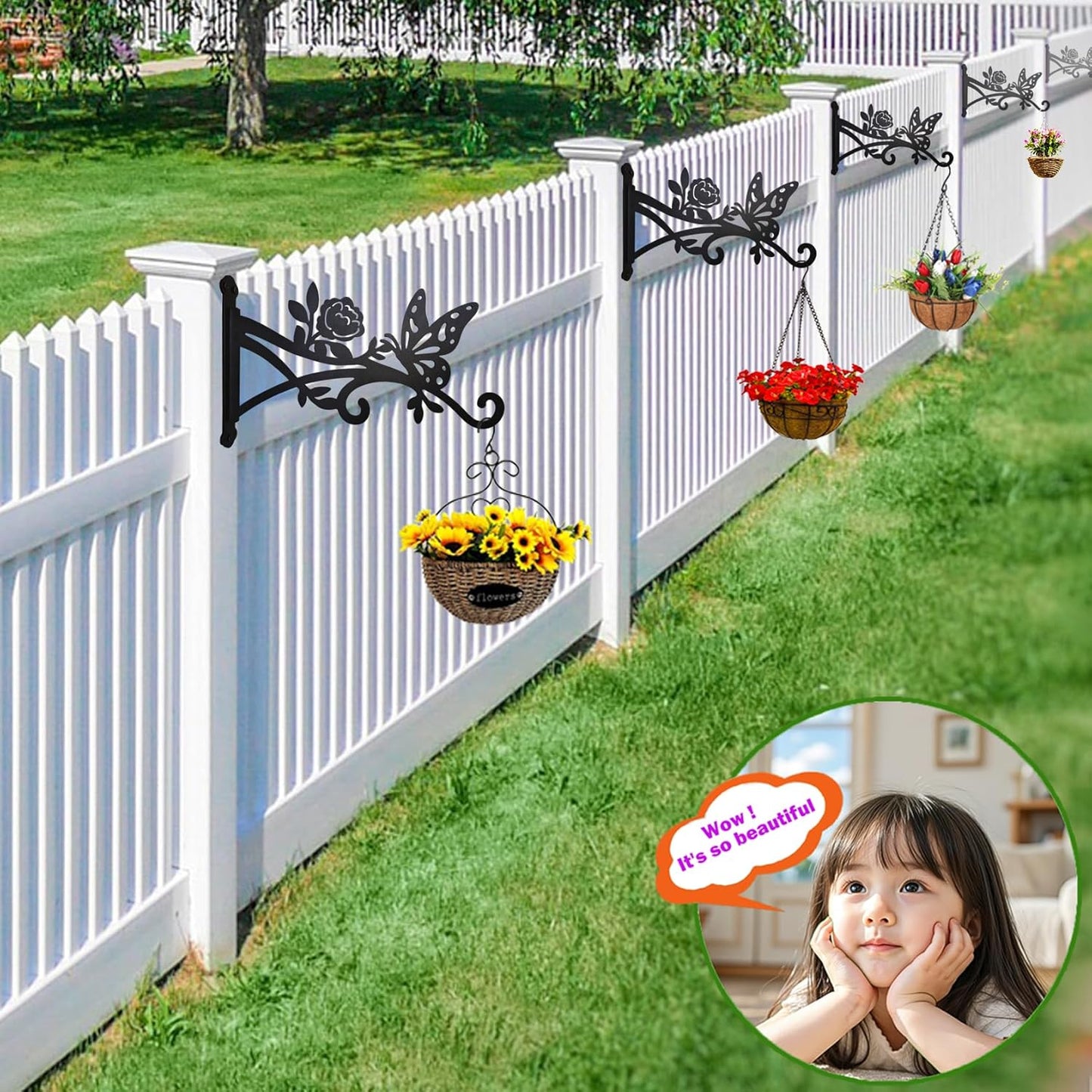 2 Pack Plant Hanger Hooks-12in Hanging Basket Hook-Heavy Duty Metal Wall Hanger with Butterfly Pattern-Plant Bracket for Outdoor & Indoor Hanging Plants,Bird Feeder,Lantern