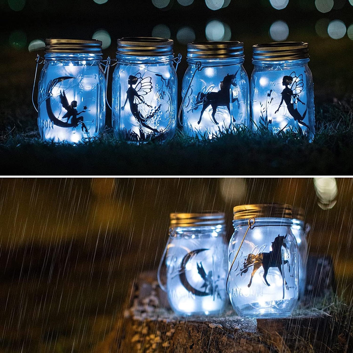 8 Pack Solar Fairy Star Firefly Jar Lid Lights - Waterproof Lantern Mason String Lights With Hangers for Regular Mouth Jars - Christmas Gifts (Cold White)
