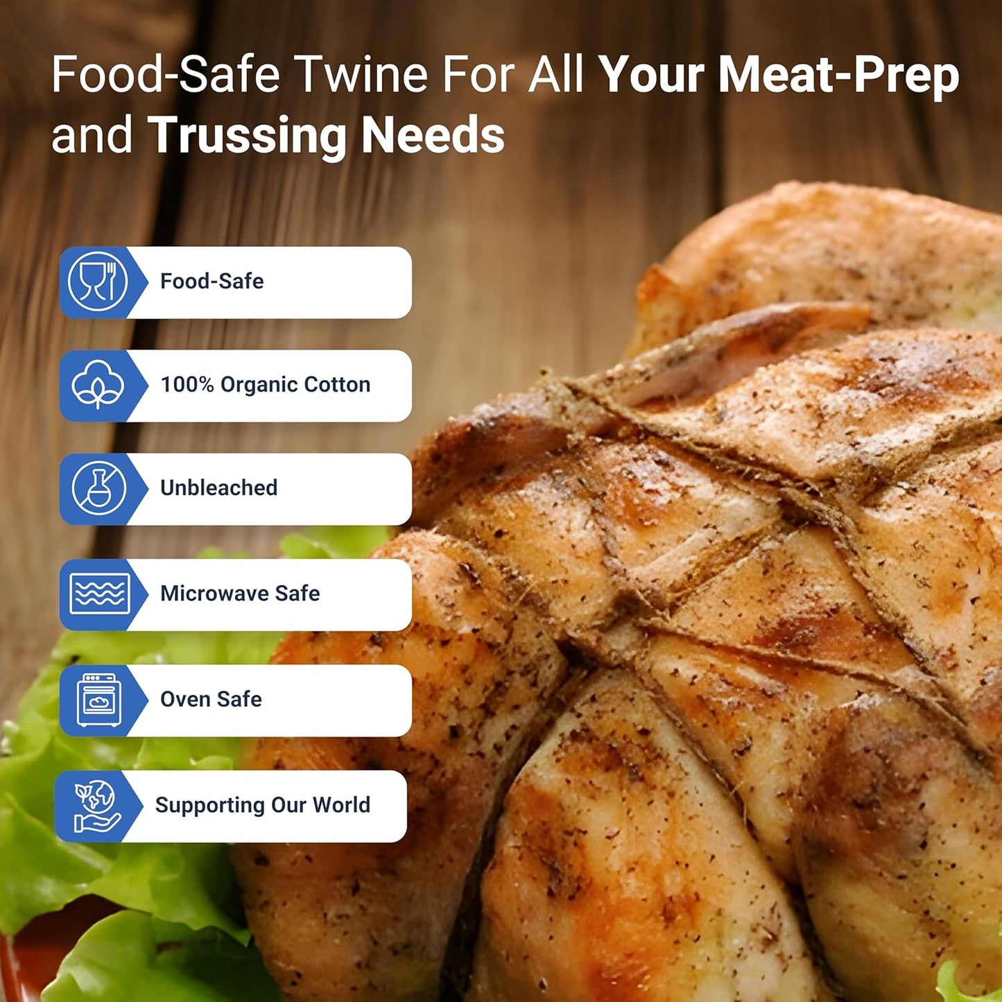 Organic Butcher’s Twine for Cooking & Trussing – 1.2mm Heavy-Duty Natural Cotton Kitchen Twine 1000 Feet – Food-Safe, Oven-Safe String for Meat, Turkey, Baking, & Crafts