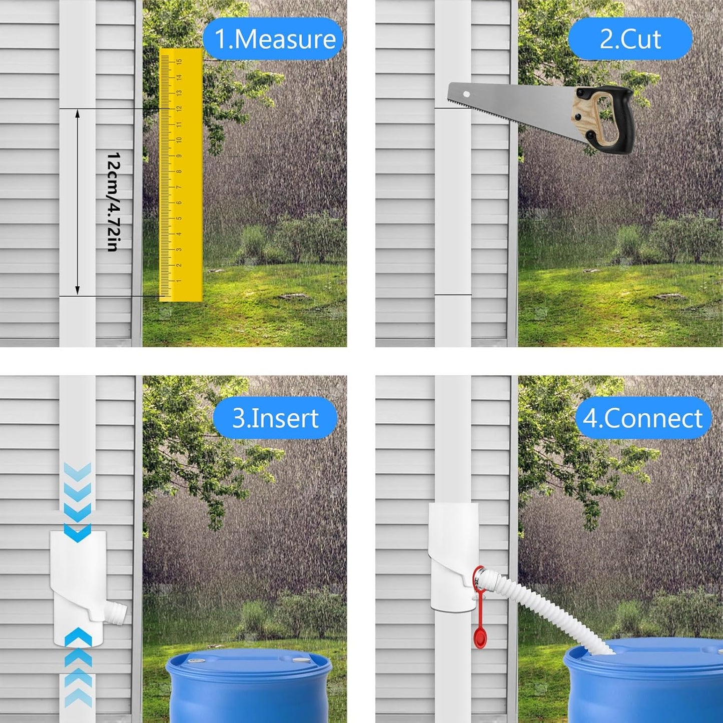 Longzhuo Rain Barrel Diverter Kit, 8cm(3.1") 10cm(3.9") Inlet, Rainwater Collection System, Rain Water Collection System Kit, for Downspout, Diverting Water, Recycle Rainwater, White (10CM)