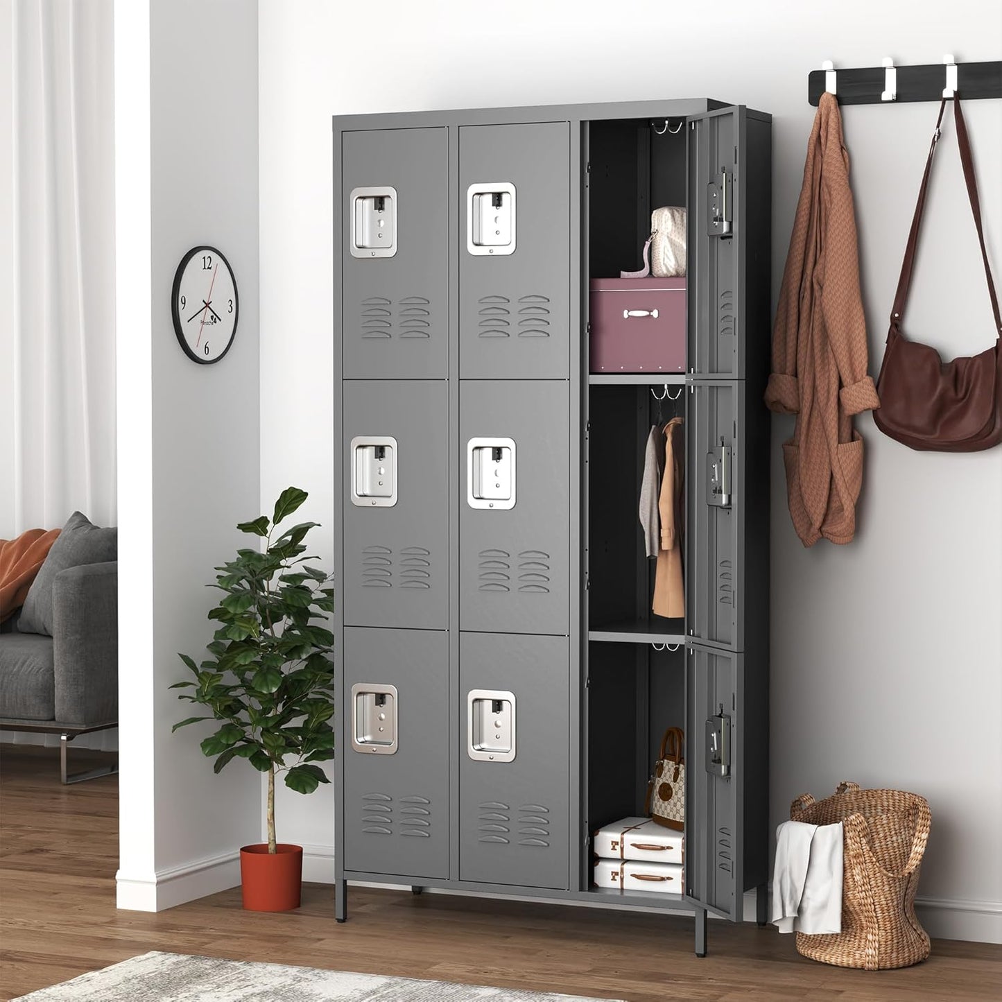 Metal Lockers for Employees, Storage Employee Locker, 72" Storage Lockers with Shelves Steel Cabinet for Home (Black, 9 door-72'')