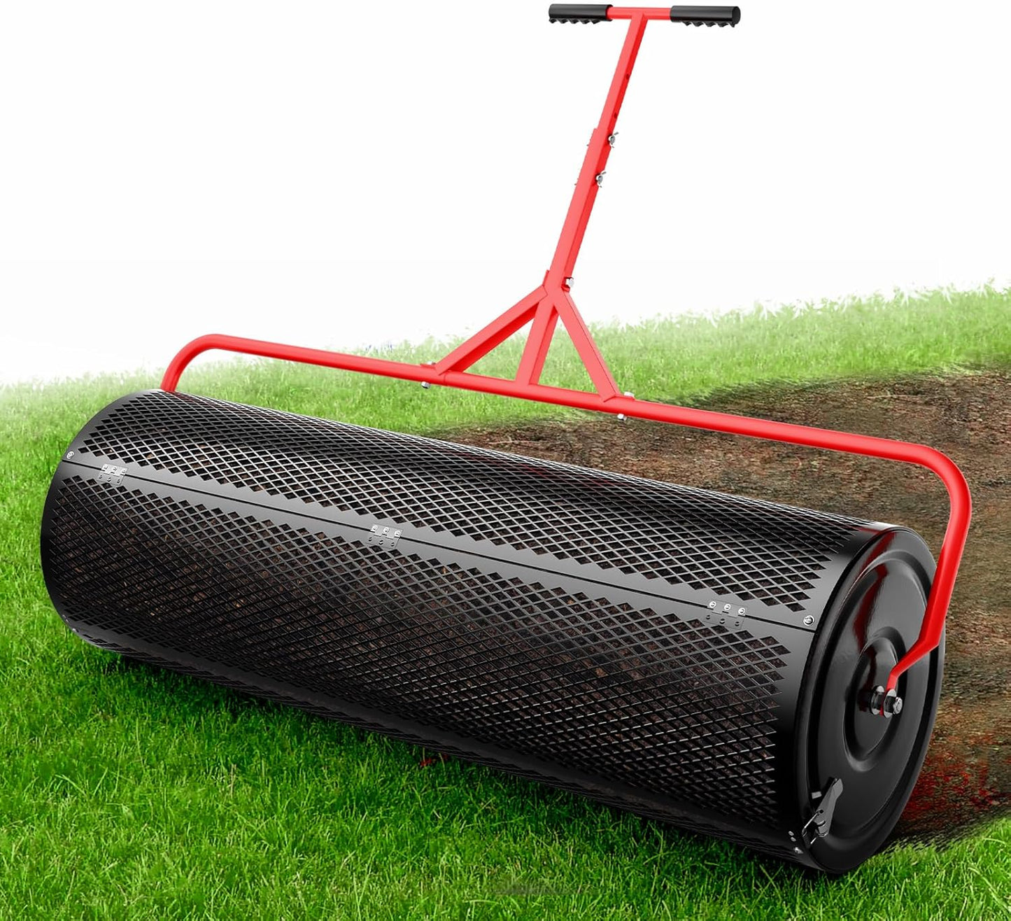 Compost Peat Moss Spreader for Lawn, 44 Inch Compost Roller Spreader with Adjustable T-Shaped Handle, Upgraded Side Clasps, Durable Lightweight Metal Roller, Lawn Garden Yard Care