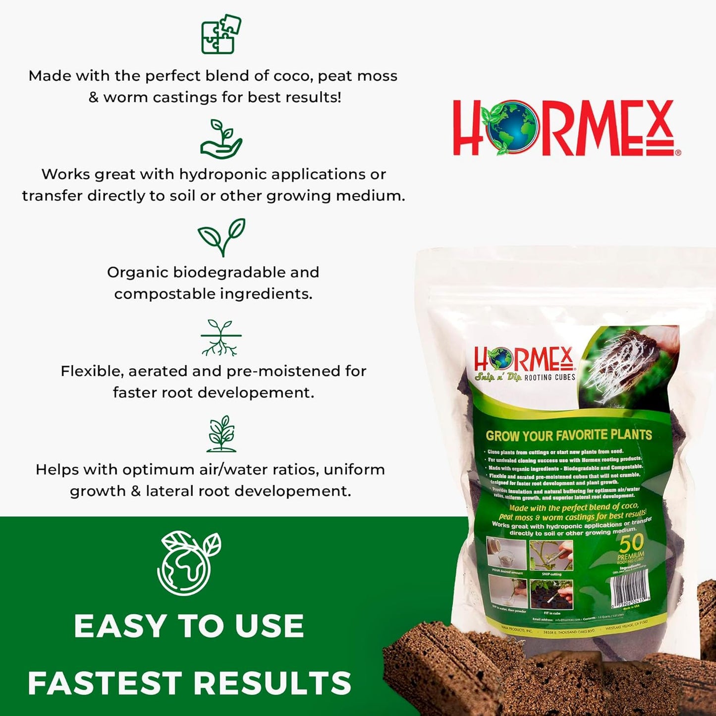 Hormex Rooting Powder #1, Rooting Cubes & Shears Combo - Rooting Hormone for Delicate Softwood Cuttings | Root Starter Cubes for Home & Garden Plants | Precision Straight-Blade Shears (50 Grow Plugs)