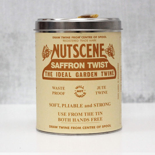 NUTSCENE Iconic Tin (Tin ‘O’ Twine) with Their Heritage Scottish Jute Twine and Hole in Top for Easy Dispensing. 14 Colors to Choose from. 164 Yards. (Saffron)