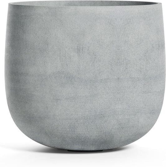 Mondo Large Planter – Concrete Stone Finish – Fiberglass Indoor/Outdoor and Weather-Resistant Round Planter (19.7" D x 19.1" H Exterior, 18.5" D x 18.5" H Interior)