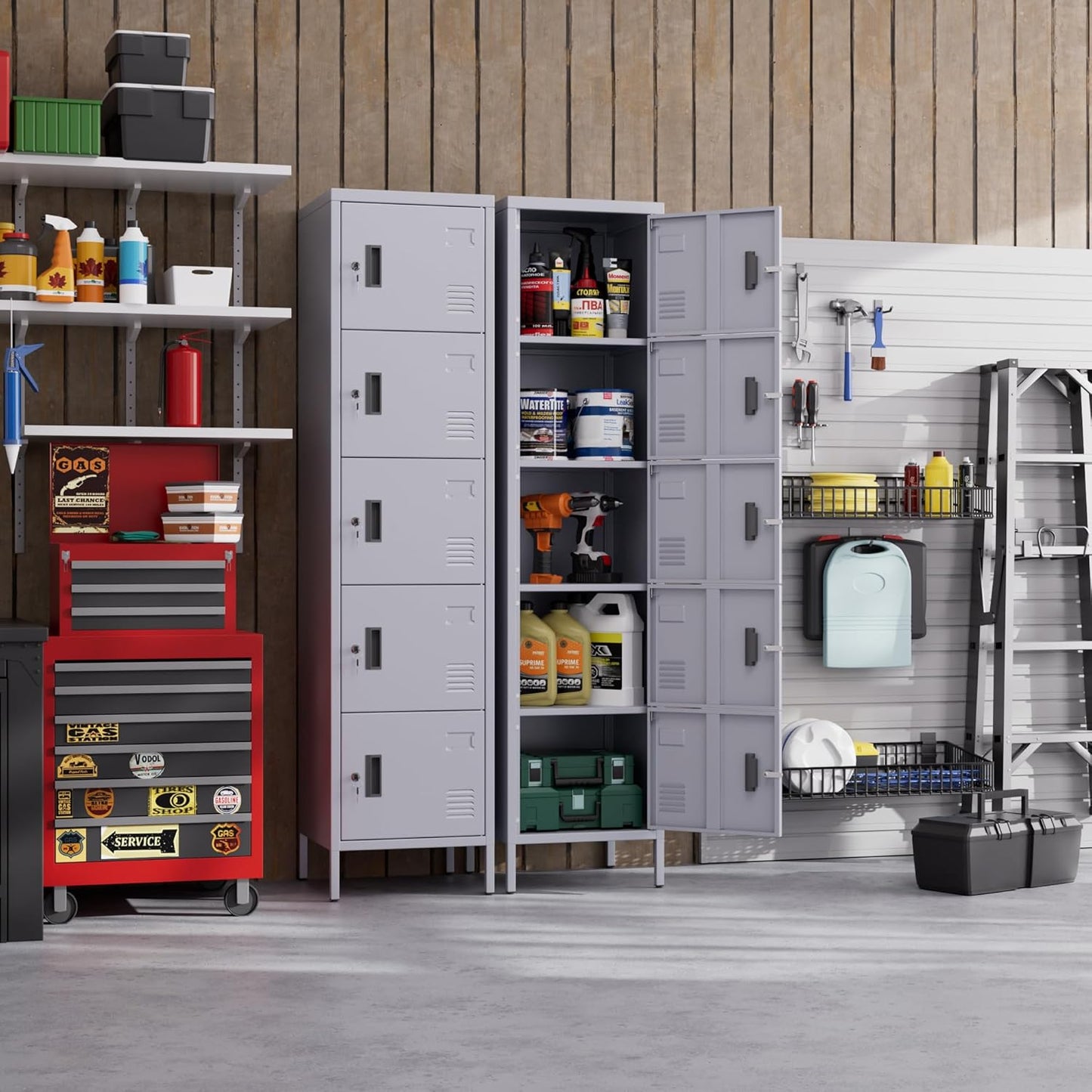 5 Doors Metal Storage Locker for Employees,Steel Home Office Storage Cabinet,66" H Employee Lockers with Adjustable Feet for School Gym Home Office, Assembly Required,Dark Grey