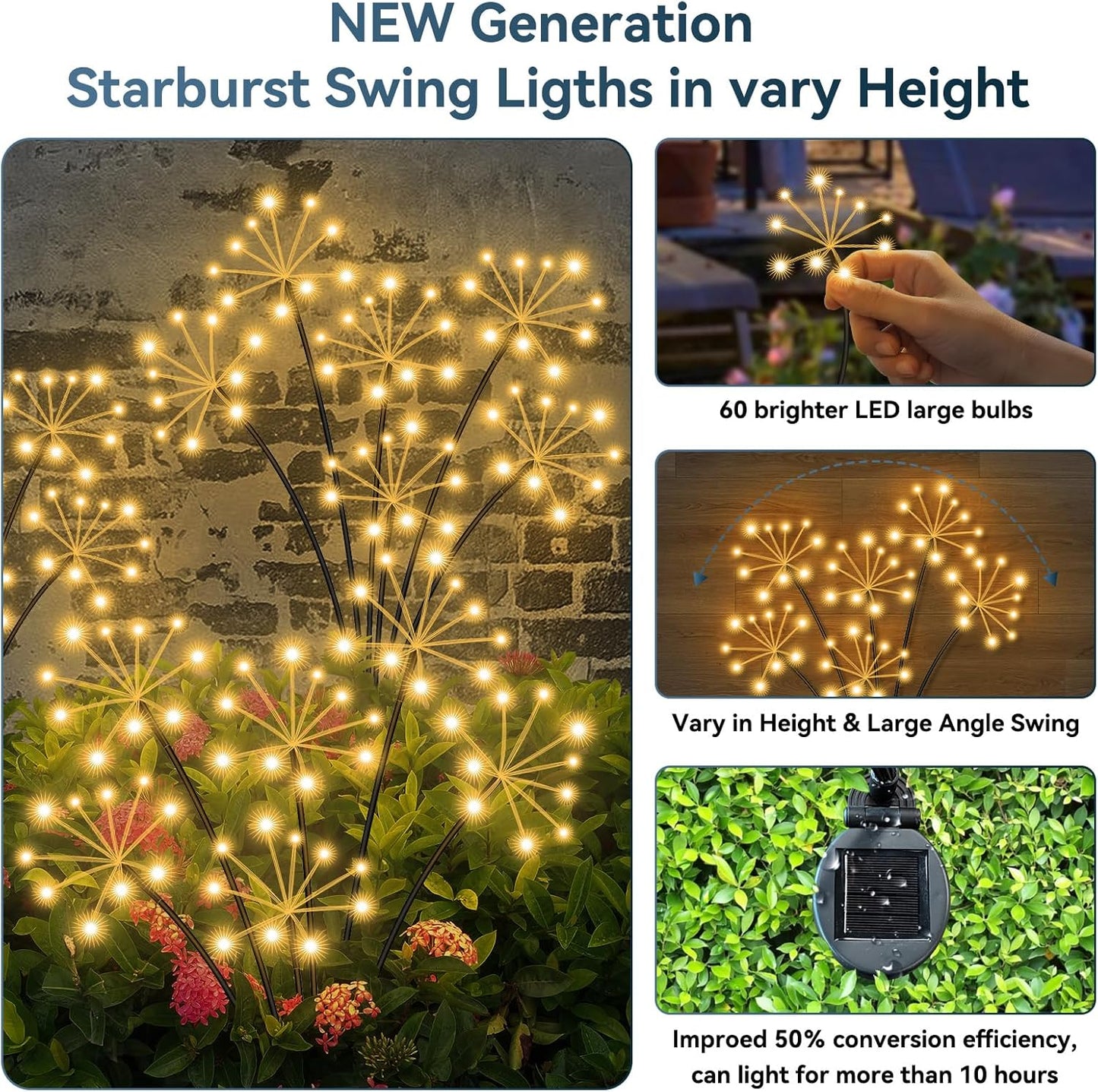 Solar Garden Lights 6 Pack Waterproof Swaying Starburst Light Solar Outdoor Lights for Yard Patio Walkway Pathway Party Wedding Decoration, Unique Gifts for Women, Warm White