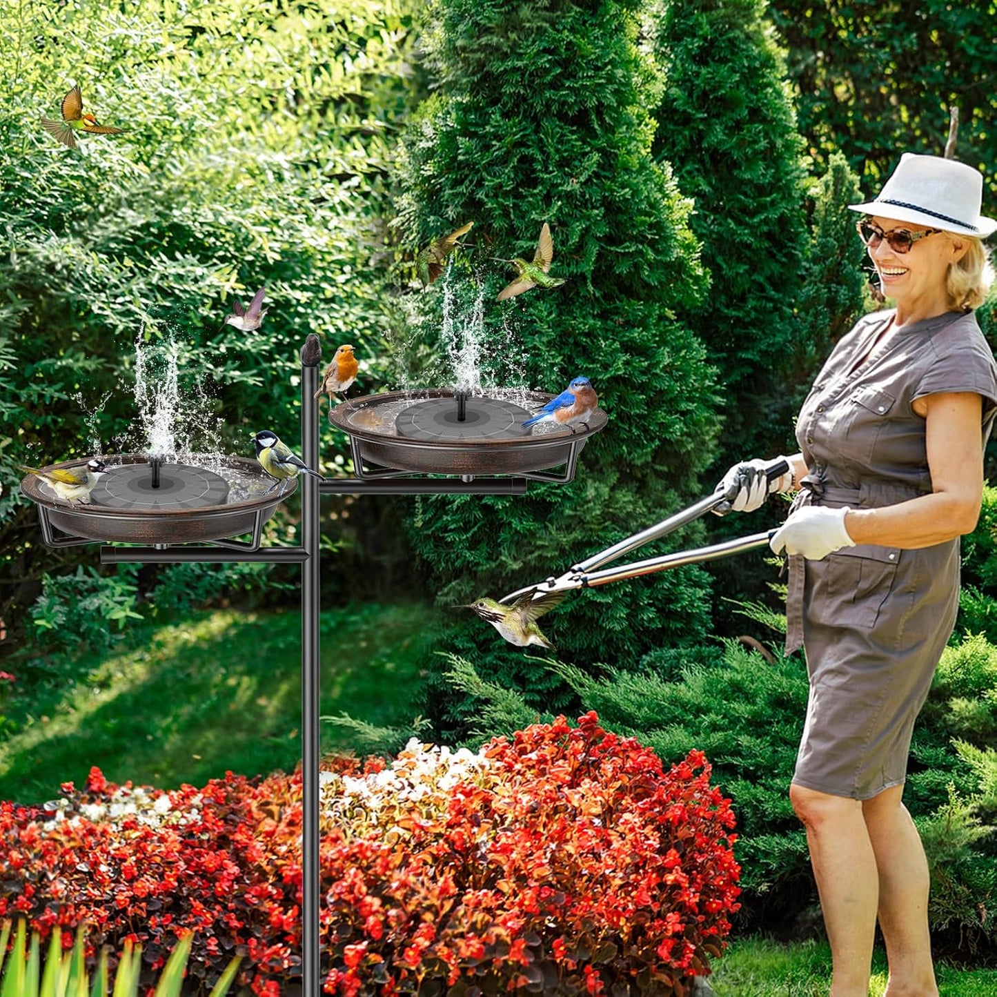 Metal Bird Bath for Outside, Vintage Freestanding Birdbaths Feeder Bowl, Stable & Easy to Clean Birdfeeder for Outdoors Garden Yard Lawn Decor (Retro Brown)