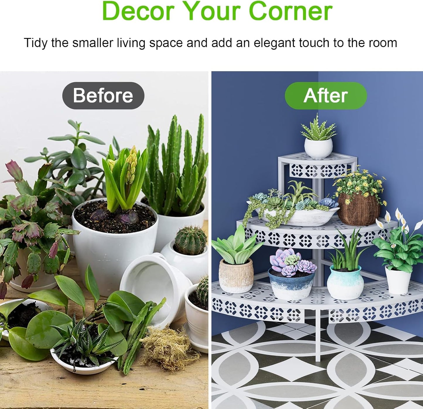 3 Tier Plant Stand Semi-Circular Flower Pot Organizer Rack Quarter Round Plant Display Holder Outdoor Storage Shelves Metal Corner Shelf Planter Shelving Ladder Plant Stand for Indoor Use(White)