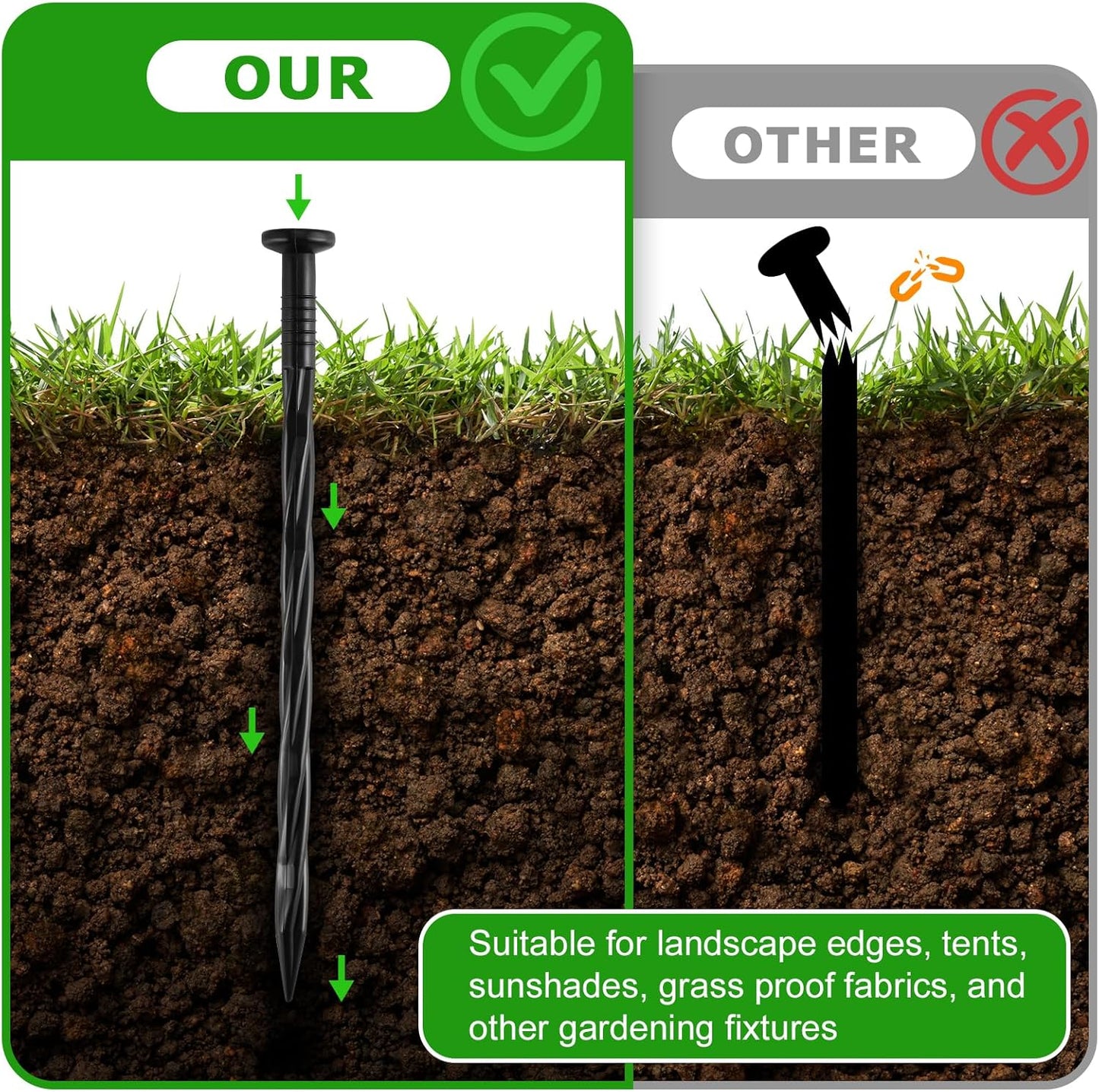 200Pcs 8-Inch Plastic Landscape Edging Spikes, Spiral Anchoring Nails for Weed Barrier, Paver Edging, Landscape Edging, Artificial Turf, Grass Pathways, and More