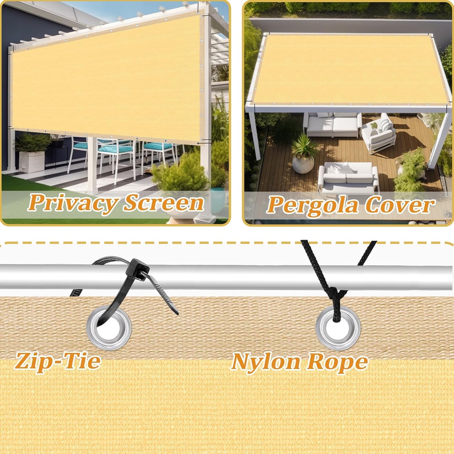Shade&Beyond Customized Size 5' X 22' Shade Cloth with Grommets, 90% UV Protection UV Protection Mesh Tarp Sun Screens for Patio GN01, Sand