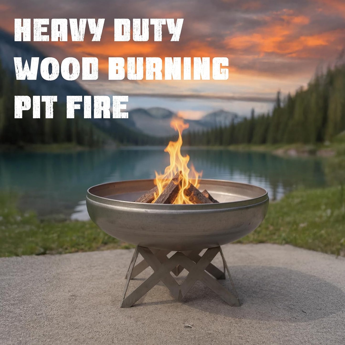 Liberty Fire Pit – Ohio Flame Wood Burning Outdoor Fire Pit - 42" Diameter with Angled Base (Made in USA)