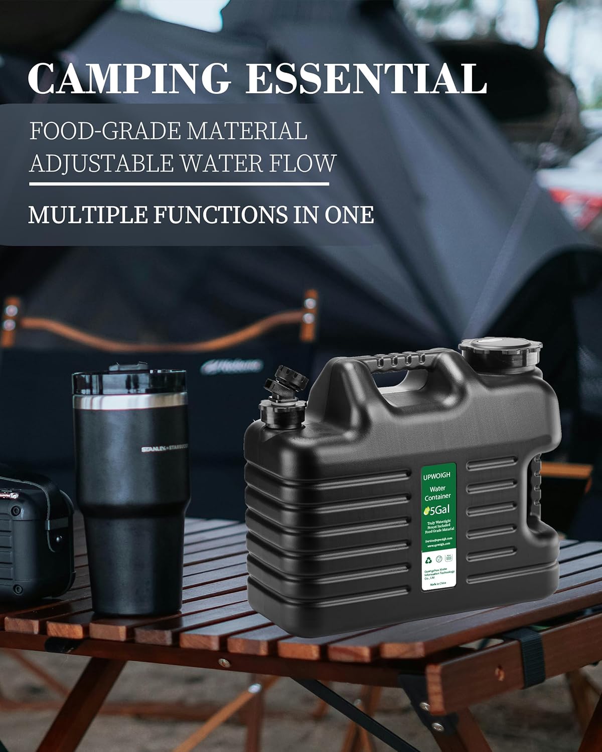 5 Gallon Water Jug, Thickened Water Storage Overlanding Gear Containers, Camping Essential Truly Leak-Proof Black Water Tank,BPA Free Portable Emergency Water Can for Outdoors and Hiking