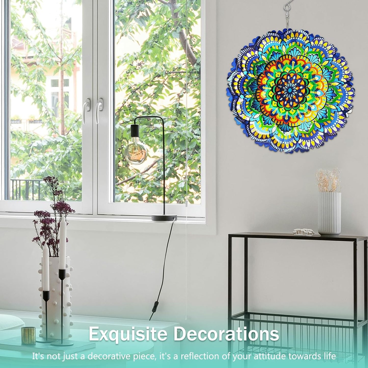 Wind Spinners Flowers Lucky Star 12 inch 3D Stainless Steel Laser Cut Metal Art Geometric Pattern Wind Sculpture Hanging for Yard Garden Decorations Gifts Indoor Outdoor