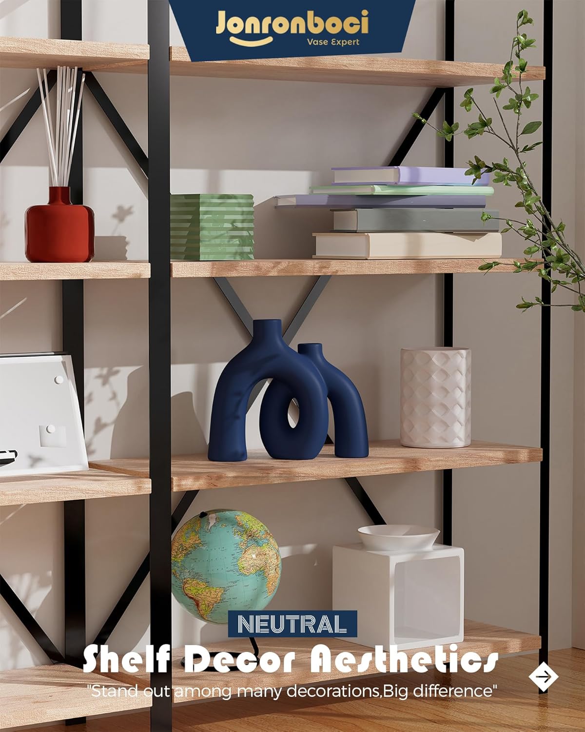 Hug Donut Decorative Vase Set - Navy Blue Vase, Modern Coastal Style Vases Home Decor, Matte Ceramic Decorations for Living Room Shelf, Bookshelf Mantle Entryway Table or Console Décor (Navy Blue)