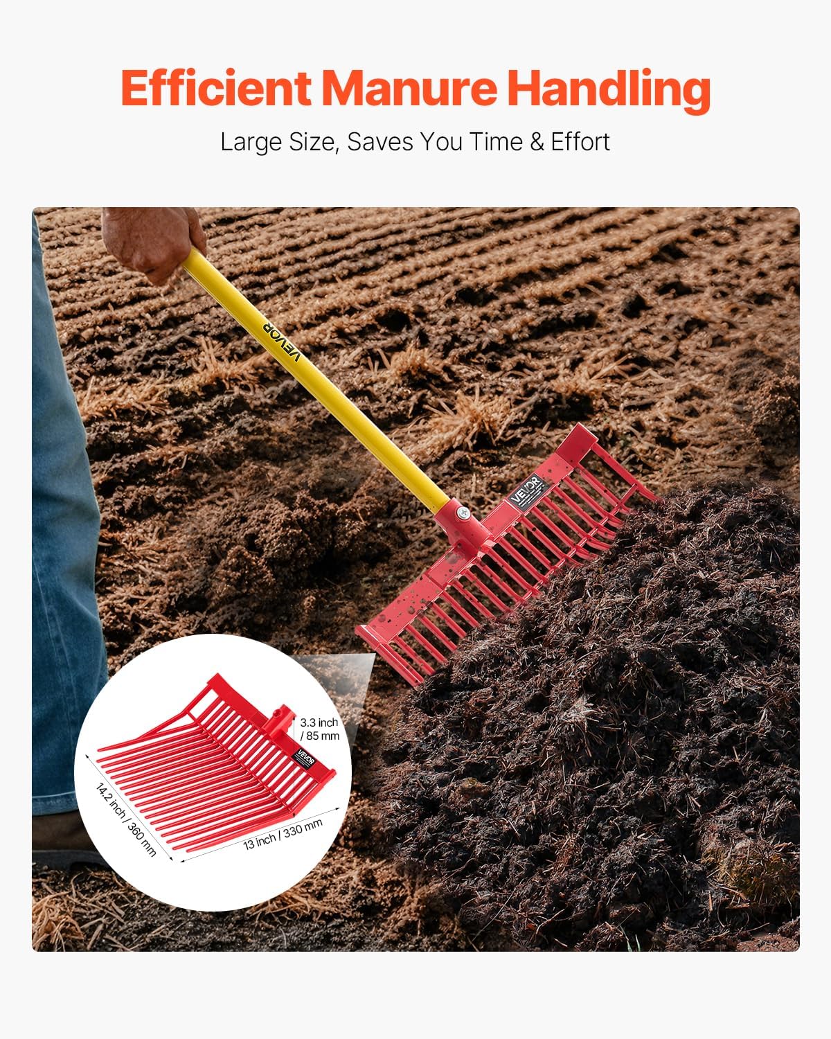 VEVOR 6PCS Manure Fork Replacement Head, 18 Angled Tines Horse Manure Fork Head, Durable Plastic Pitchfork Heads, Horse Mulch Rake for Picking up Stable Stall Muck Grass Hay Cleaning Farm Work