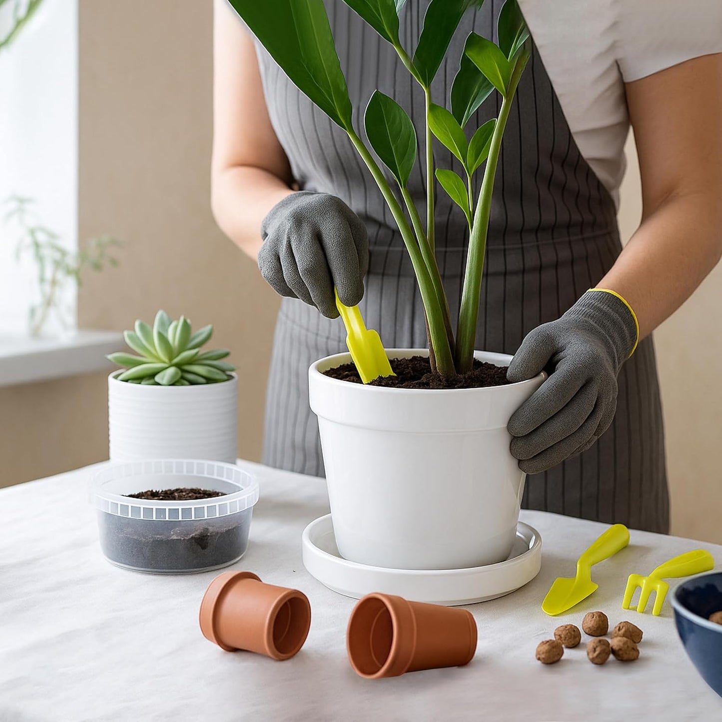 D'vine Dev Modern Round 7.1 Inch Ceramic Plant Pot Saucer, Planter Pot Drainage Tray for Indoor Plants, Matte White, 97-T-A-3