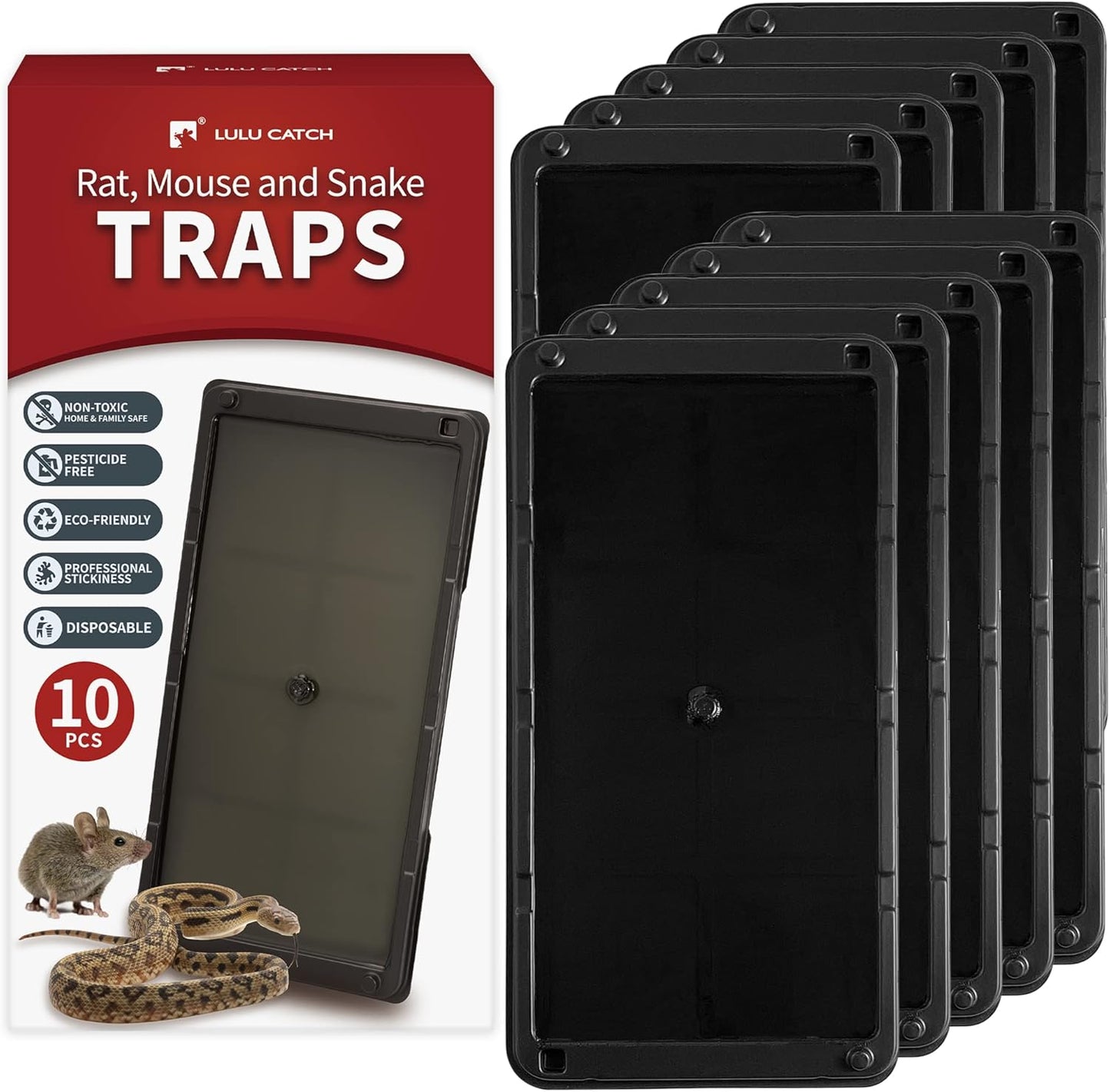 LULUCATCH Super Glue Traps 10 Pack for Mice & Snakes, Larger, Heavier Sticky Traps with Non-Toxic Glue. Sticky Mouse Traps Indoor, Easy to Set, Pet Safe Pest Control