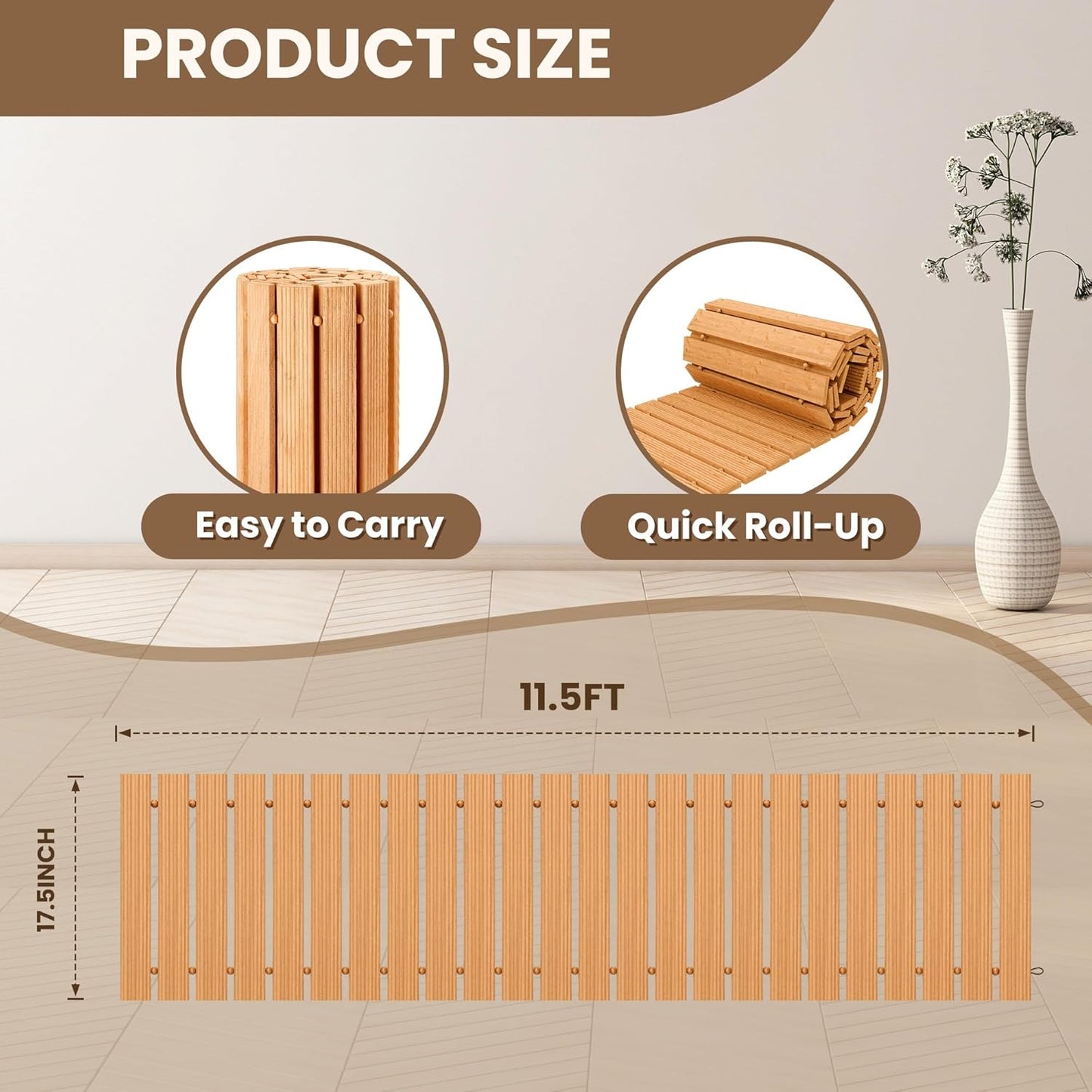 11.5FT Wooden Garden Pathway, Roll Out Walkway for Patio, Backyard and Outdoor Decor, Weatherproof, Non Slip and Easy to Install, Perfect for Beach, Wedding or Lawn (Natural)