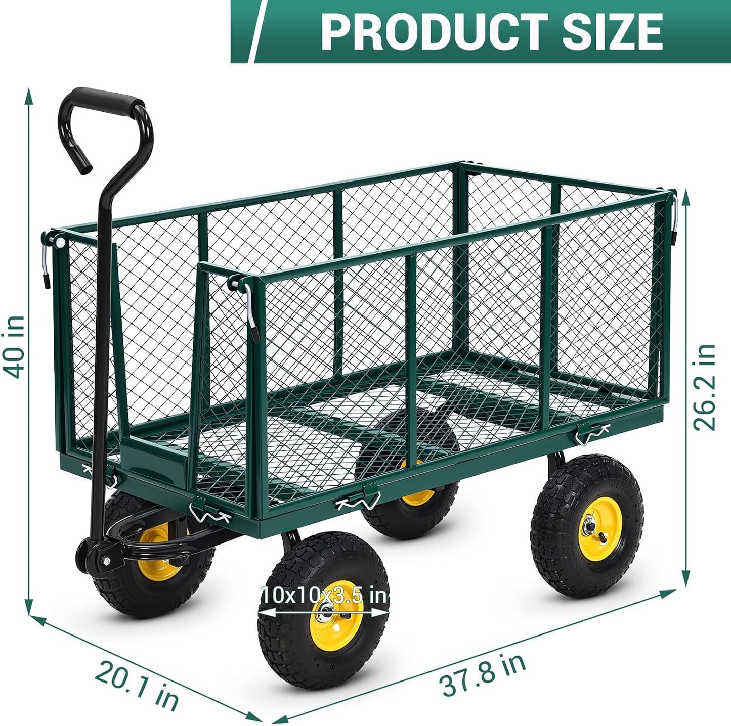 Heavy Duty Steel Garden Cart, 1100 LBS 3 in 1 Pullable Metal Garden Wagon with 10" Wheels, 180° Rotating Handle and Removable Sides for Farm, Yard