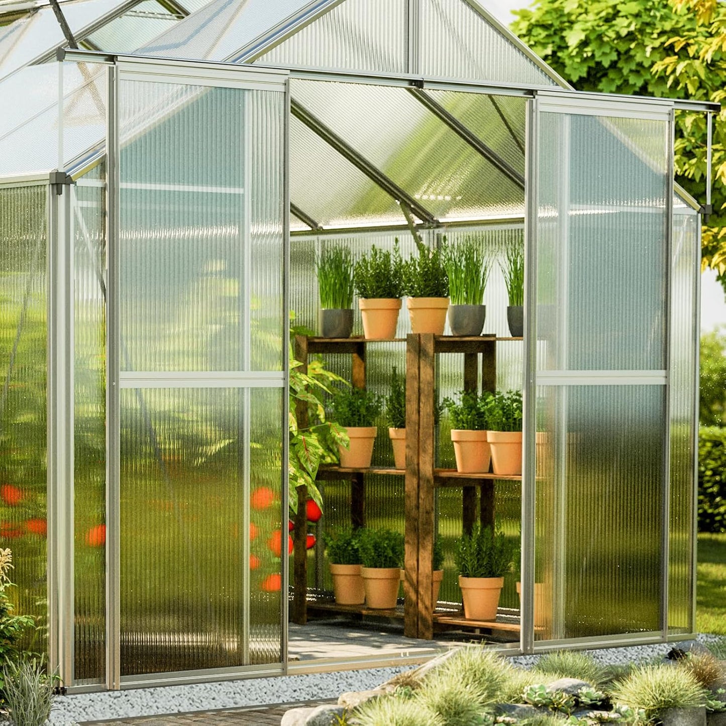 Greenhouse Topas 4 Aluminum Frame 7.4 x 8.5 ft with Approx. 8 mm Polycarbonate Panels