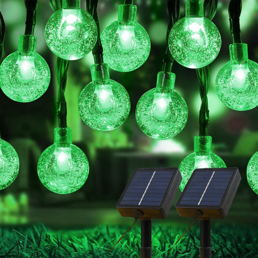 Solar Lights Outdoor Waterproof, 2 Pack Total 120LED 72FT Solar String Lights for Outside with 8 Modes, Outdoor String Lights Crystal Globe Patio Lights for Garden Yard Party Decor (Green)