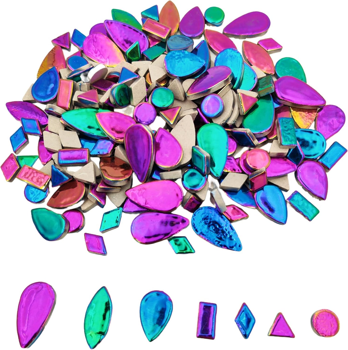 500g/1.1lb Random Color Irregular Ceramics Mosaic Tiles,DIY Making Creative Ceramic Mosaic Tiles for DIY Craft Plates Flowerpots Vases Cups Mosaic Making Supplies (7 Shape Rainbow Mix Color)