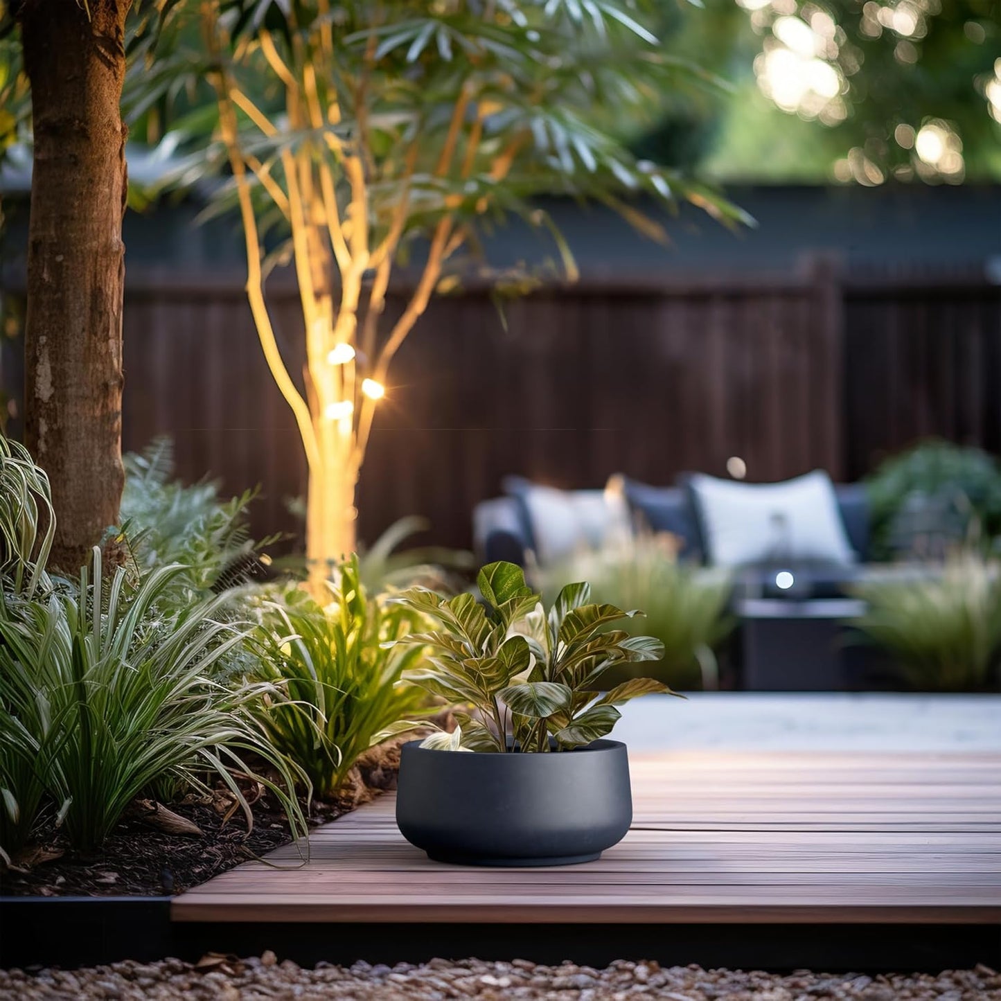 Kante 13.4" Dia Round Curvy Concrete Planter, Large Plant Pots with Drainage Hole and Rubber Plug for Indoor Outdoor Plants, Flower Pot for Home Garden Patio Porch, Charcoal