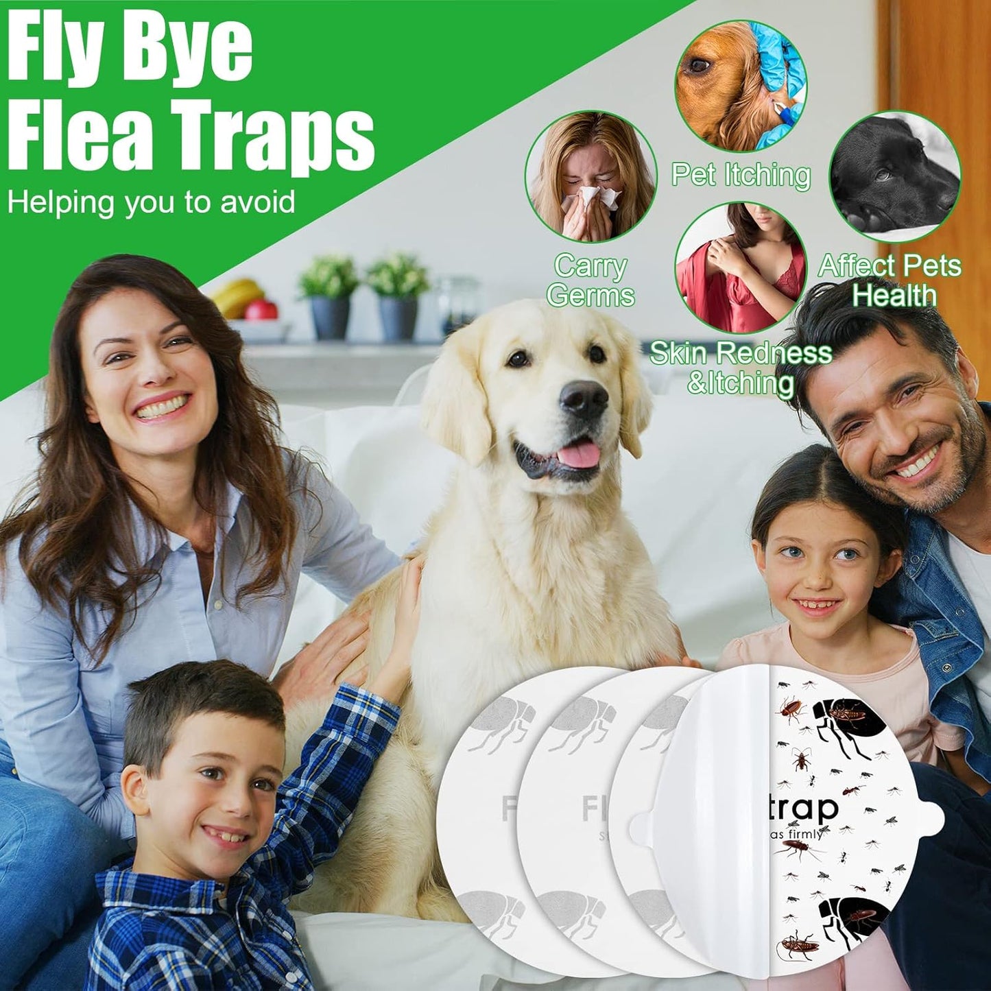 Flea Trap Refill Discs Sticky Fly Trap Refill Glue Board Refills Double Layer Adhesive Nontoxic Odorless Pest Control Replacement Sticky Glue Pads 7.1 Inch for Bugs Flies(60 Pcs)