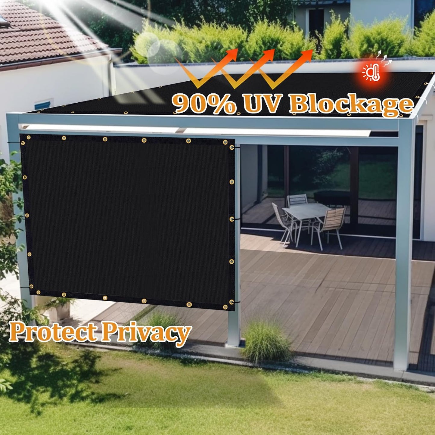 Shade&Beyond Customized Size 10' X 17' Shade Cloth with Grommets, 90% UV Protection UV Protection Mesh Tarp Sun Screens for Patio GN01, Black