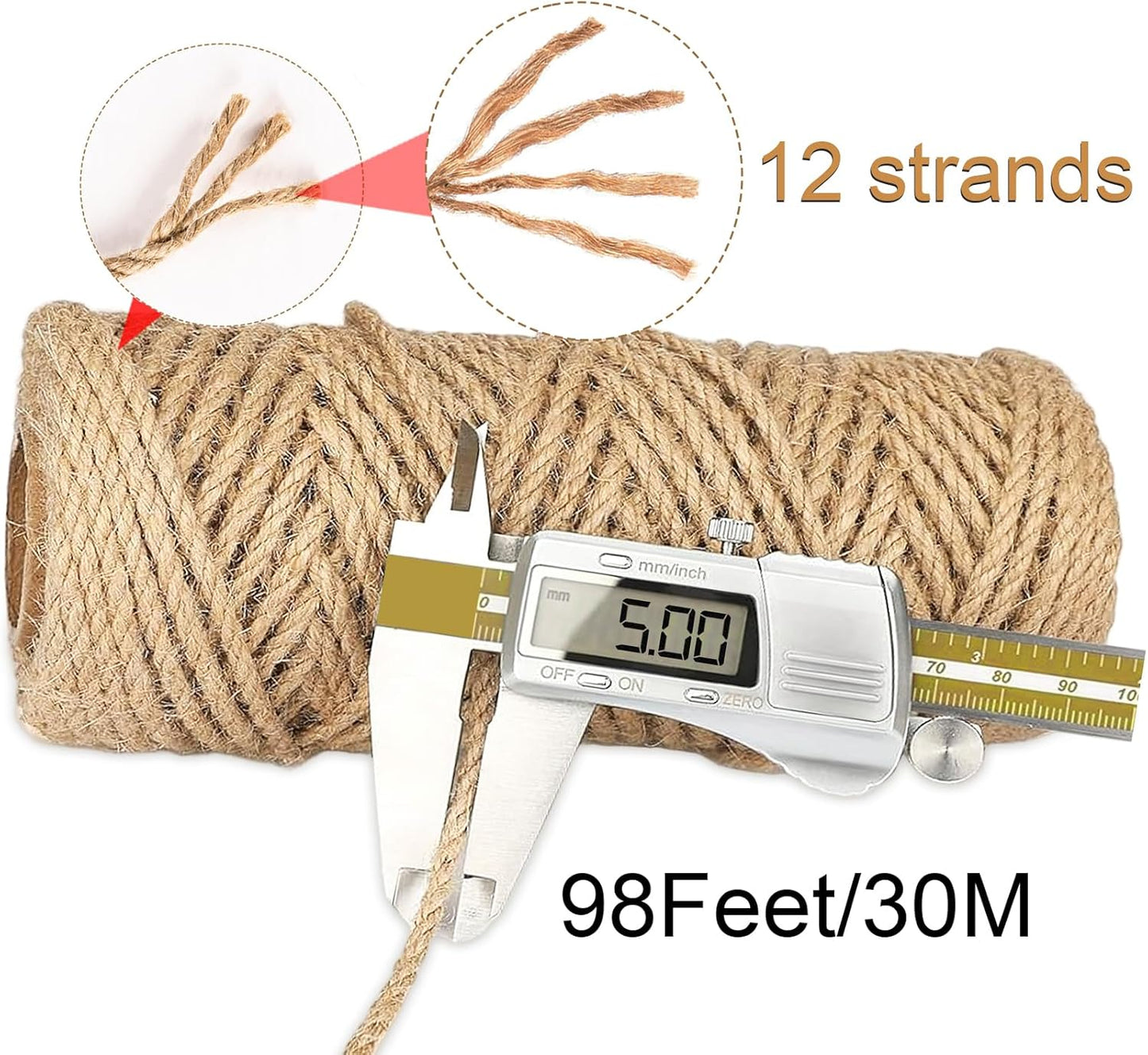 5mm Jute Twine,98 Feet Twisted Jute Rope, Garden Twine, Heavy Duty and Thick Twine Rope, Garden, Arts & Crafts, Home Decor, Packaging Braided