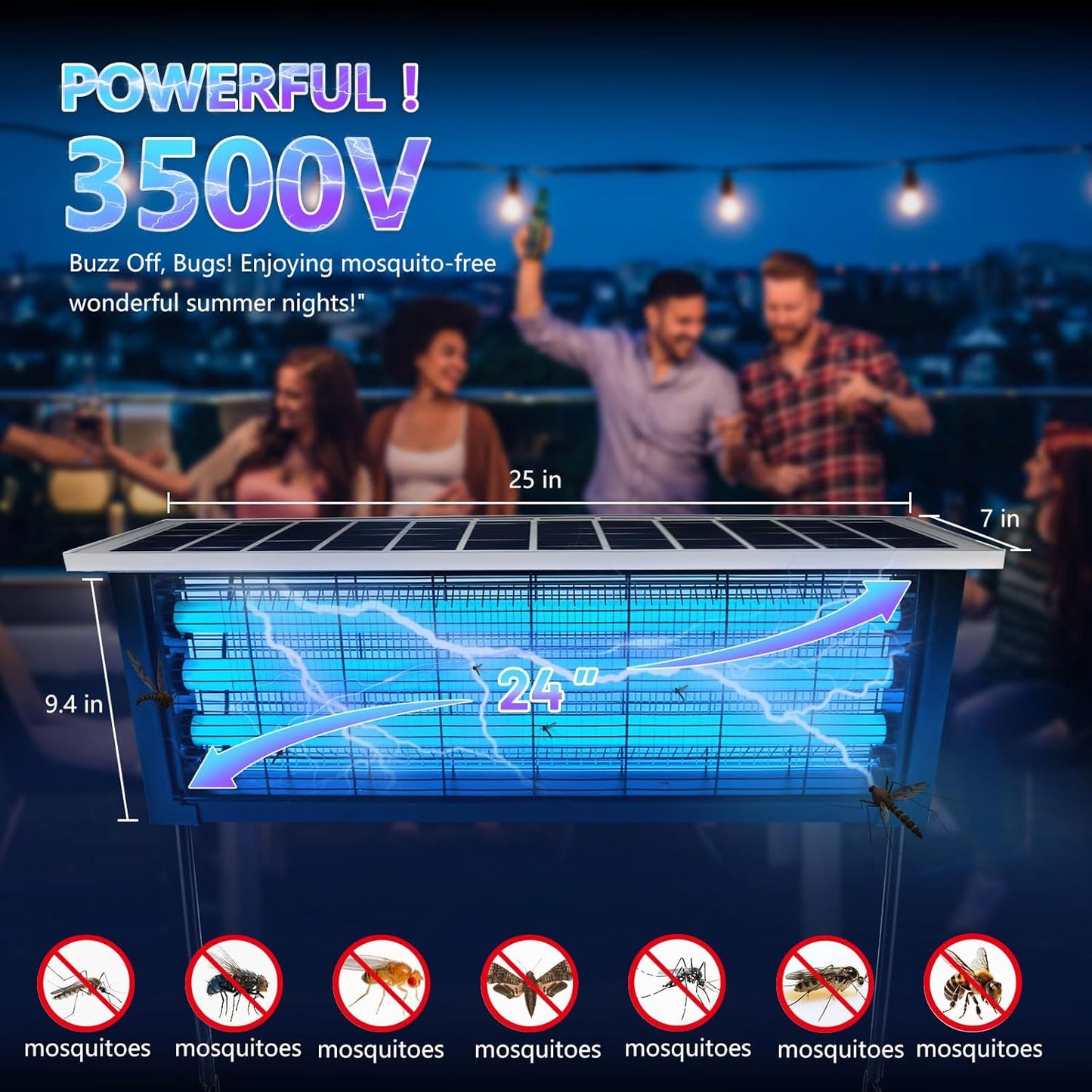 Powerful Large Solar Bug Zapper Outdoor for 4000 sq.ft, Rechargeable Mosquito Zapper with High Powered, Cordless Solar Fly Zapper for Patio Garden Backyard RV Camping Pond with 18W Solar Panel