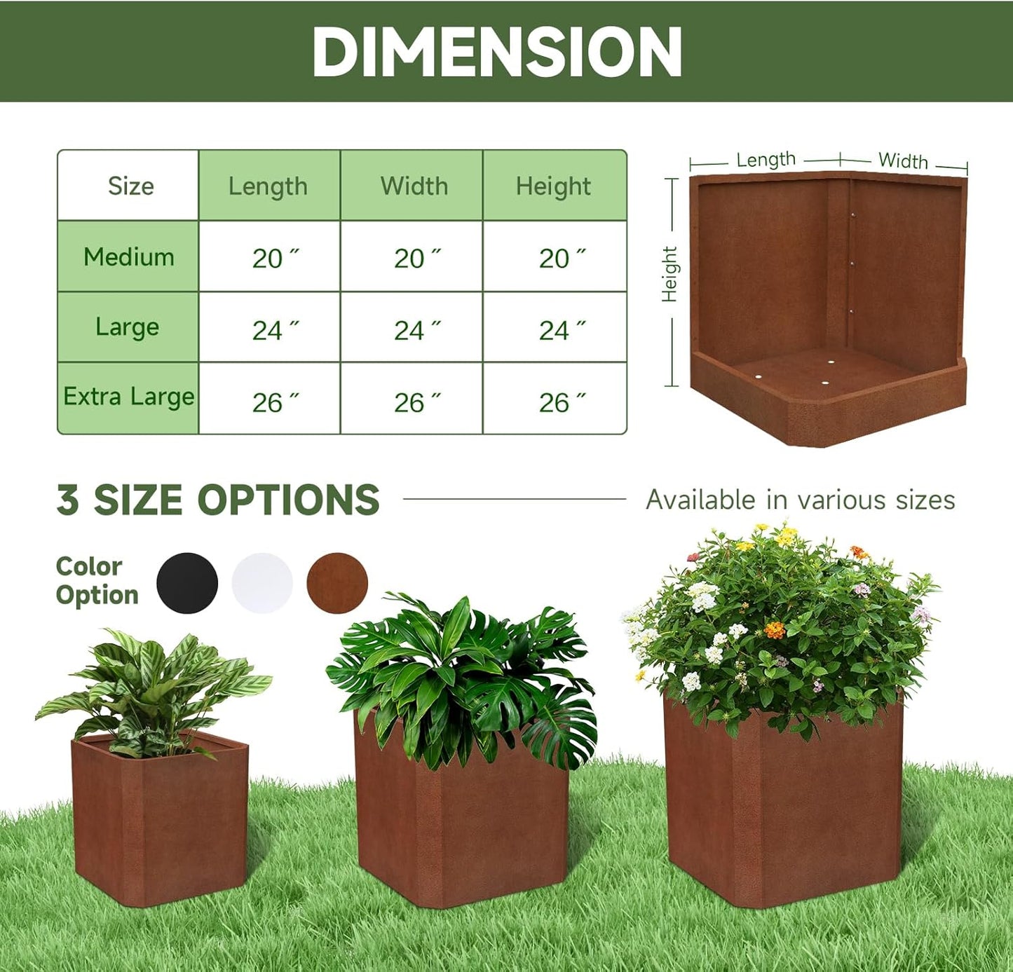 Corten Steel Planter Box-24"x24"x24"-Large Square Planter Matel -Outdoor Indoor- Heavy Duty Rustic Tall Planter Flower Pot Commercial Residential for Patio Porch Deck Home Backyard