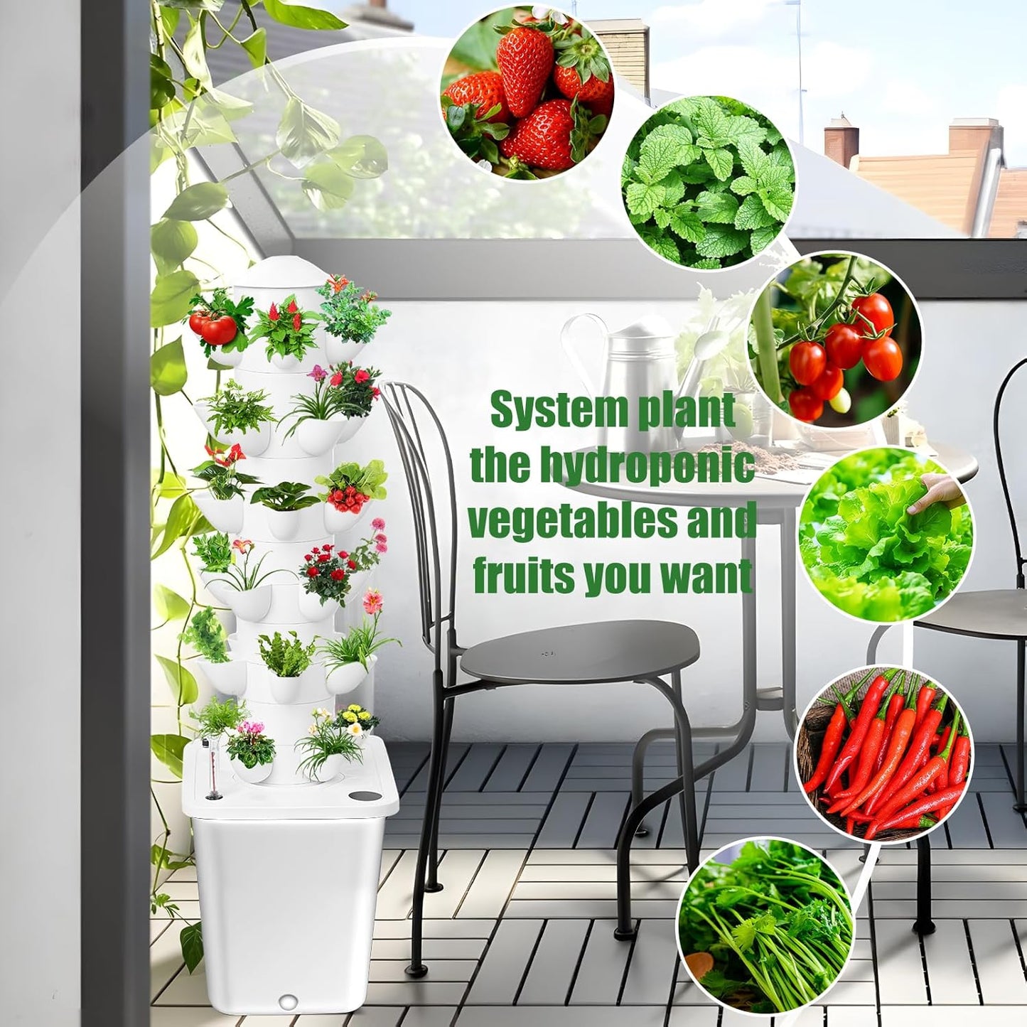 Set Hydroponic Growing Tower with 20L Tank, 6 Layers 30 Plants Indoor hydroponics Growing System kit, Soilless Cultivation Herbs Fruits Vegetables Vertical Planter Tower Kit (White)