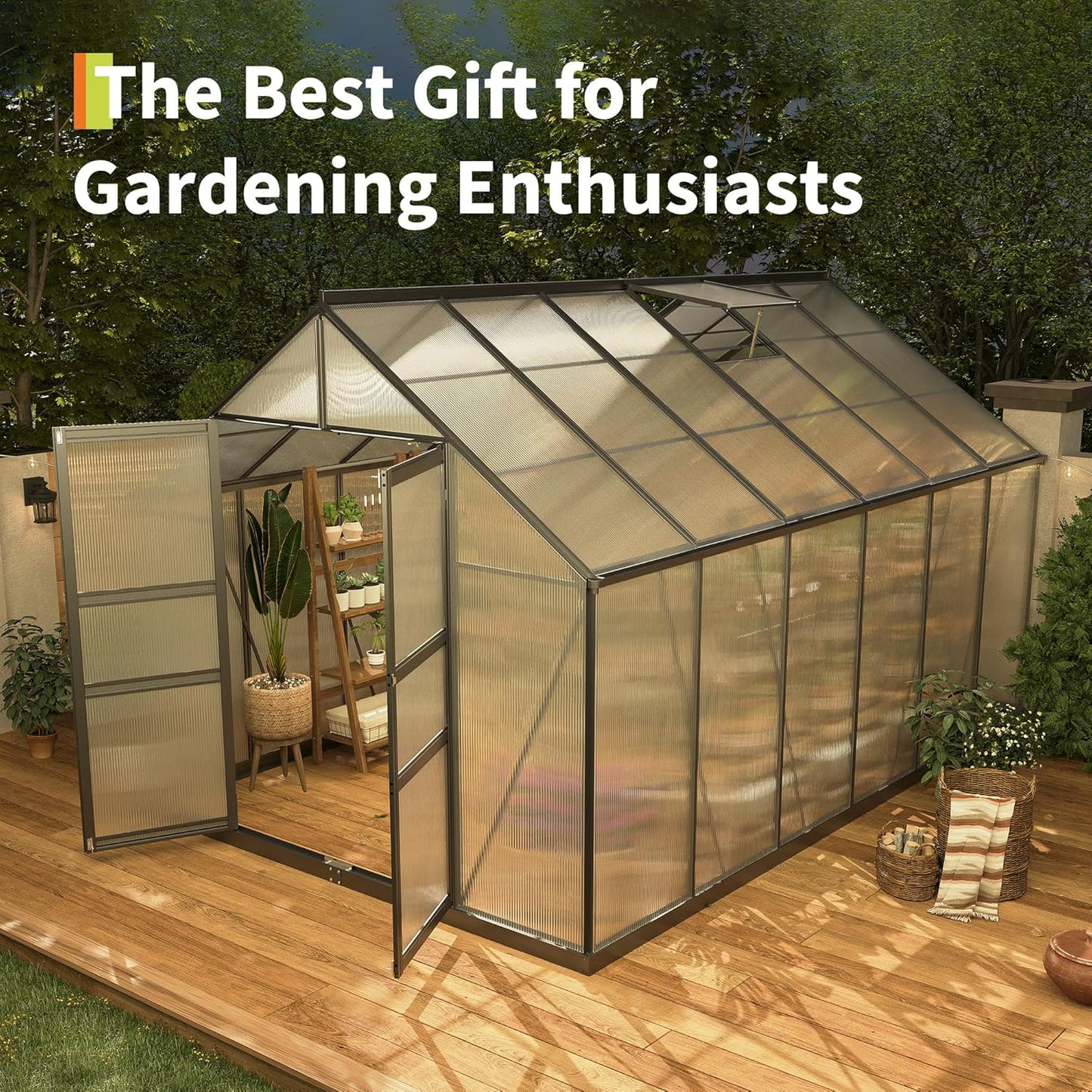 8×12FT Polycarbonate Greenhouse for Outdoors, Large Walk in Green House Kit and Winter Garden Planting, Enhanced Aluminum Green Houses for Outside to Protect Vegetables or Plants