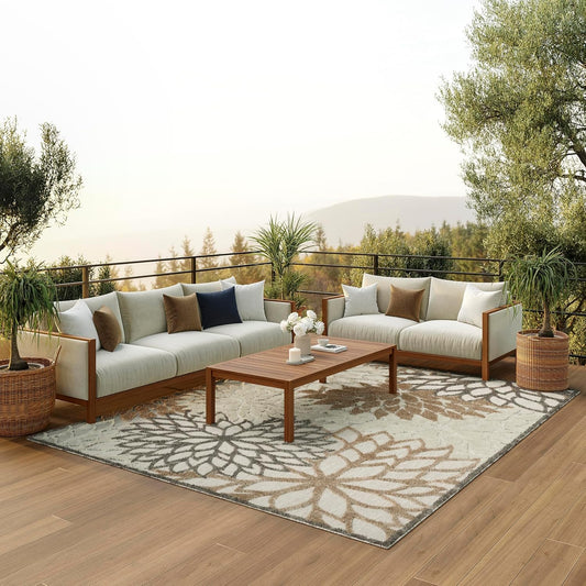 Nourison Aloha Indoor/Outdoor Natural 9'6" x 13' Area -Rug, Tropical, Botanical, Easy Cleaning, Non Shedding, Bed Room, Living Room, Dining Room, Deck, Backyard, Patio (9x13)