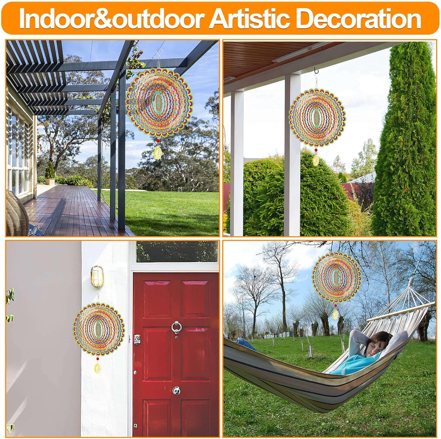 Wind Spinner, Hanging Wind Sculptures,Wind Spinners for Yard and Garden Decor,Yard Decorations Outdoor,Hanging Art Ornaments for Garden Yard Balcony Decor (Mandela Color)