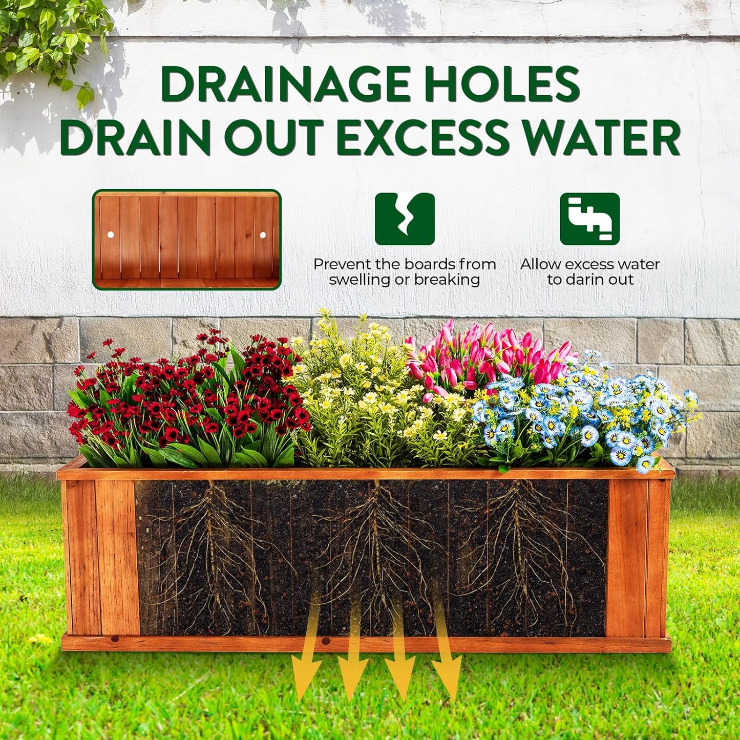 IDZO Wooden Window Box 40 in, Spacious Wooden Planter Boxes with Convenient Drainage Holes, Durable Oil Coated Window Box for Flowers & Plants, Decor Garden, Balcony, Backyard, Easy Assembly