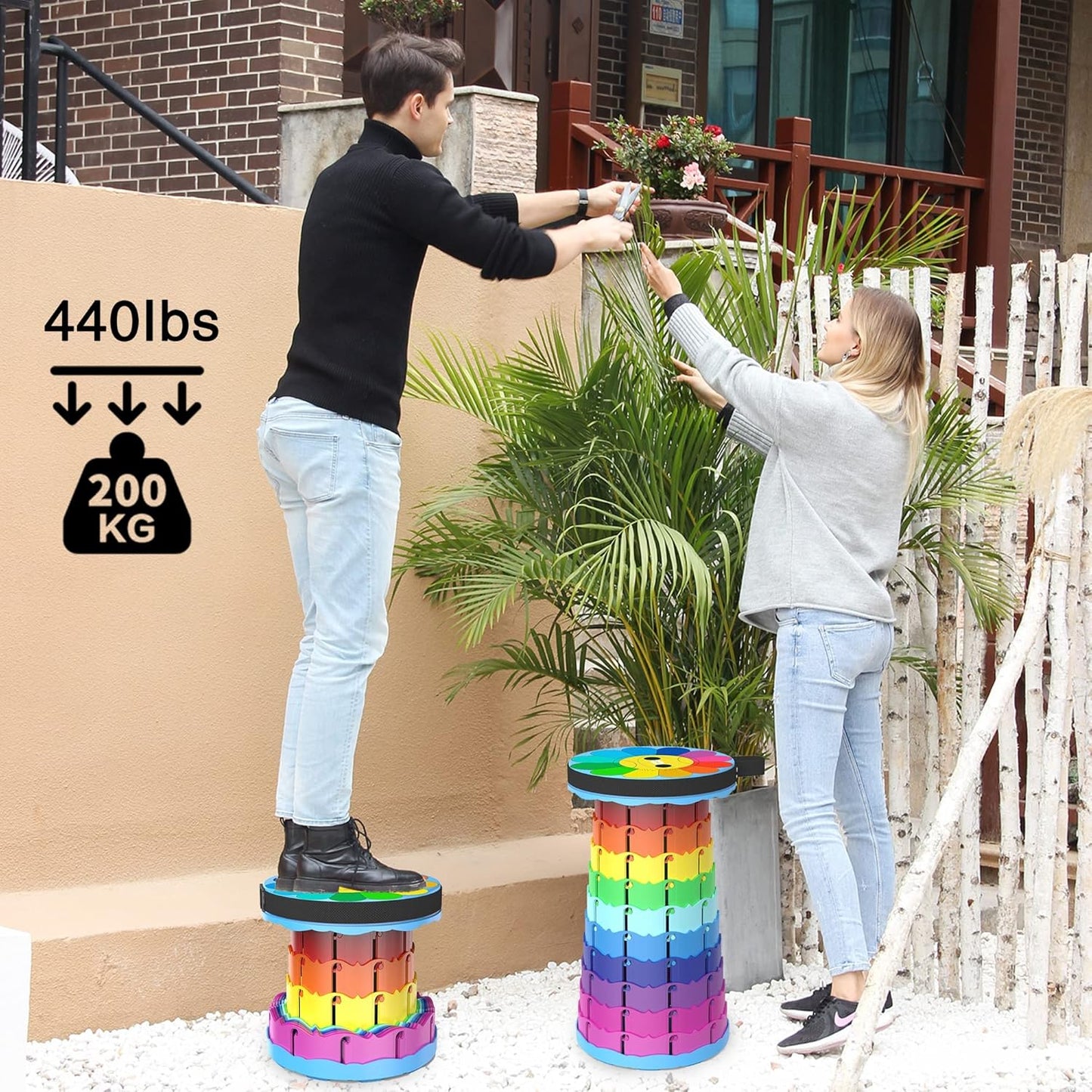 ALEVMOOM Upgraded Portable Collapsible Folding Stool with Cushion Retractable Telescoping Stool for Adults Sturdy Capacity 440lbs Camping Stool for Outdoor Hiking Garden BBQ with Bag