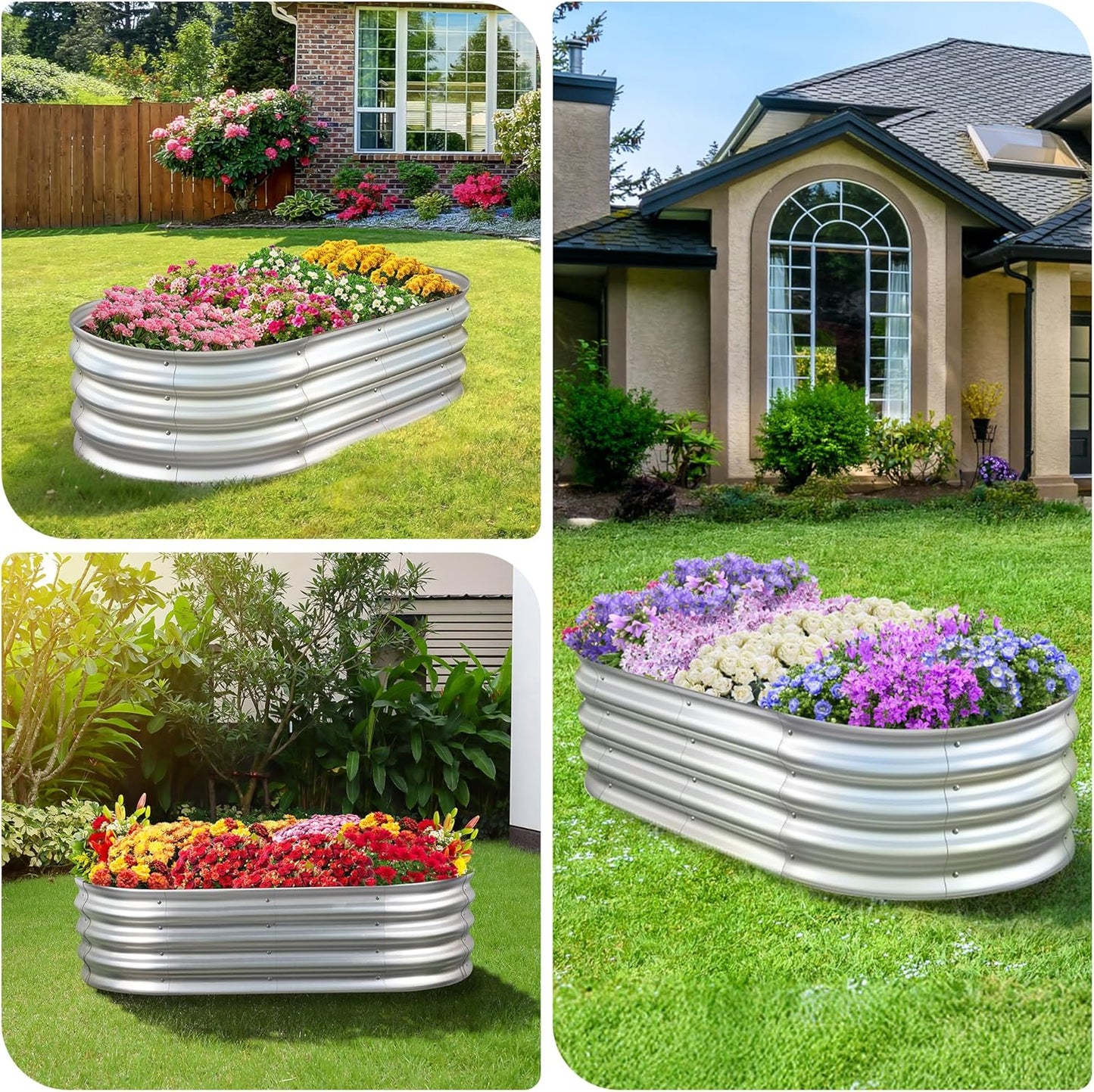 Sponvatt Raised Garden Bed - Outdoor Galvanized Raised Garden Bed Planter Boxes, Large Oval Metal for Gardening Planter Box Kit,Suitable for Vegetables,Herbs (Silver, 6x3x1 Ft)
