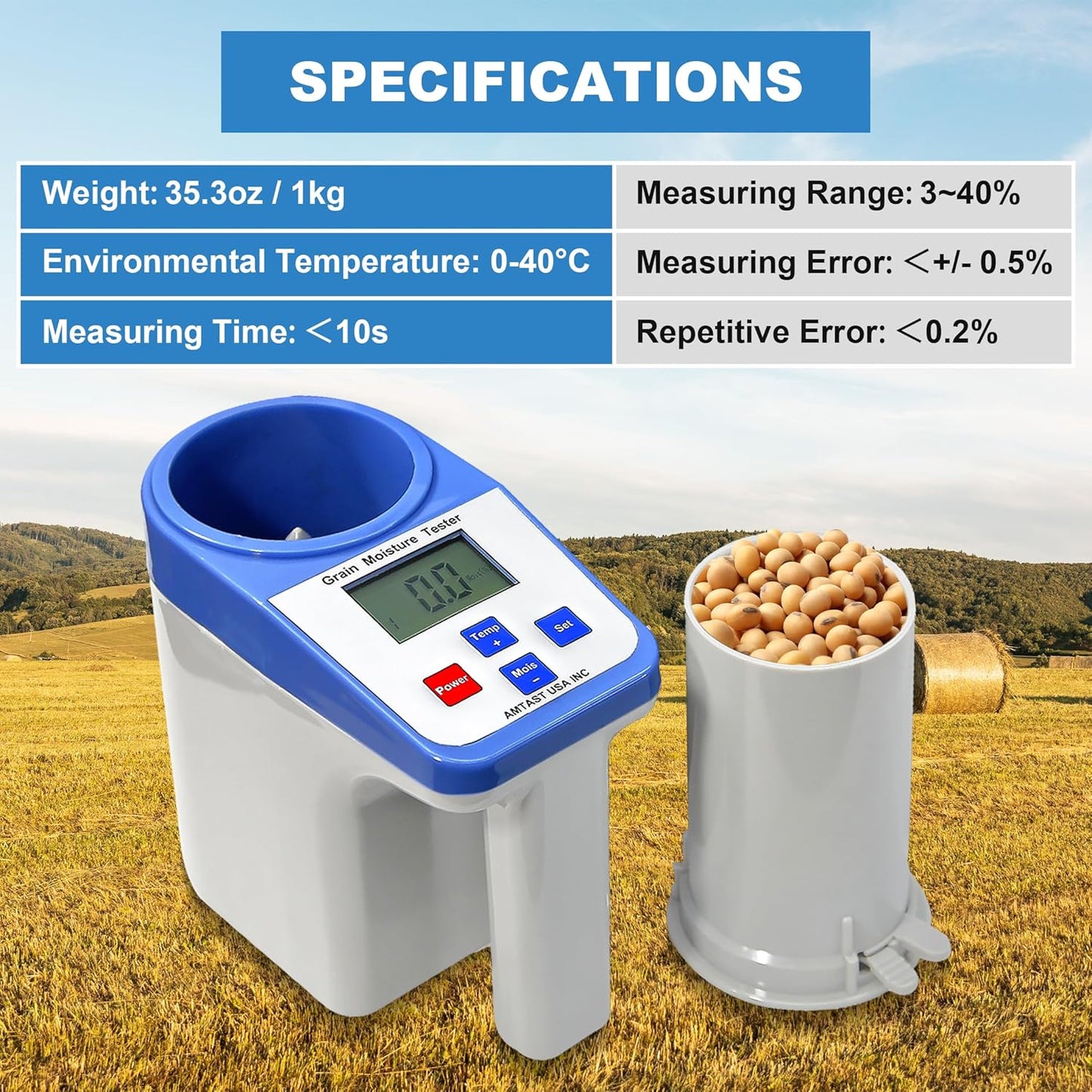 Grain Moisture Meter High Precision Grain Moisture Tester with Temperature Compensation and Data Storage Seed Moisture Meter for 16 Grains including Wheat, Corn, Coffee and More