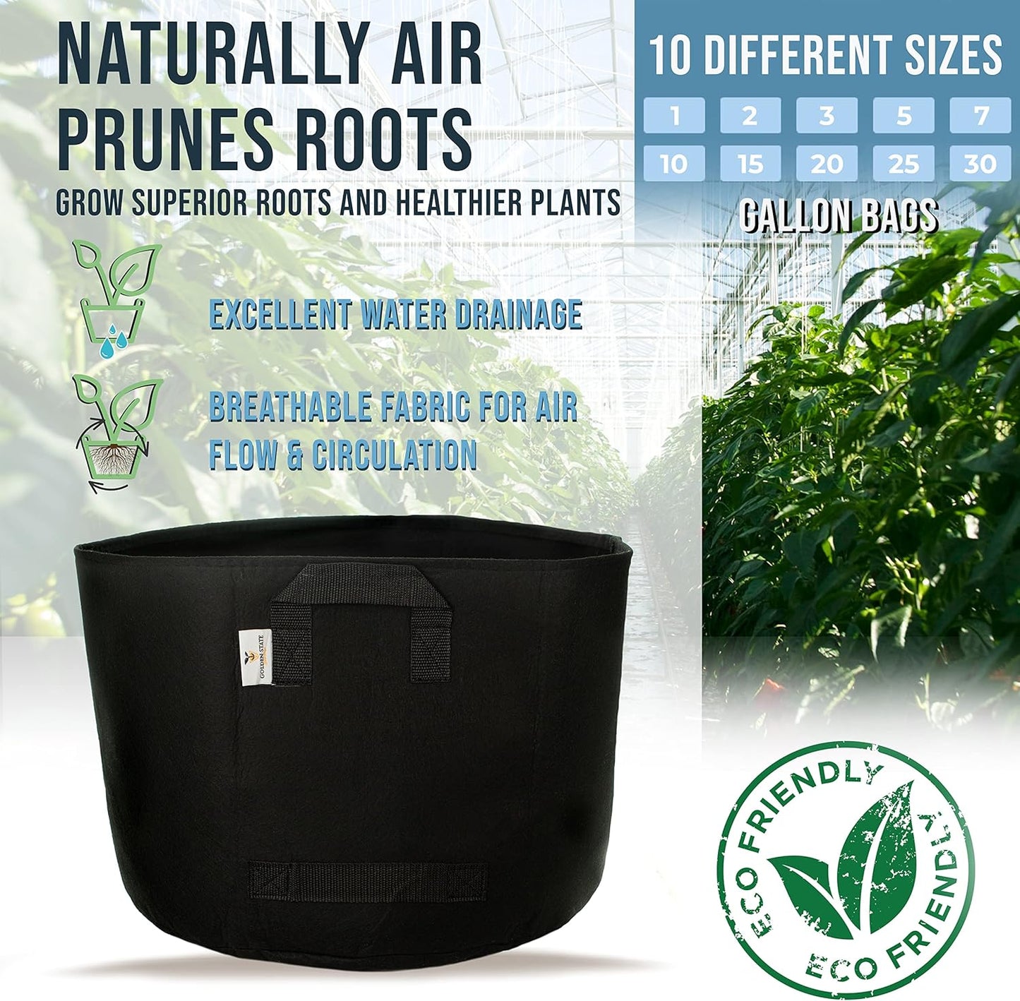 Grow Bags: 5-Pack (Size: 5 Gallon): 300gsm Black Felt Fabric, Biodegradable and eco-Friendly Material. (Handles + Dumping Handles-pat.Pend).