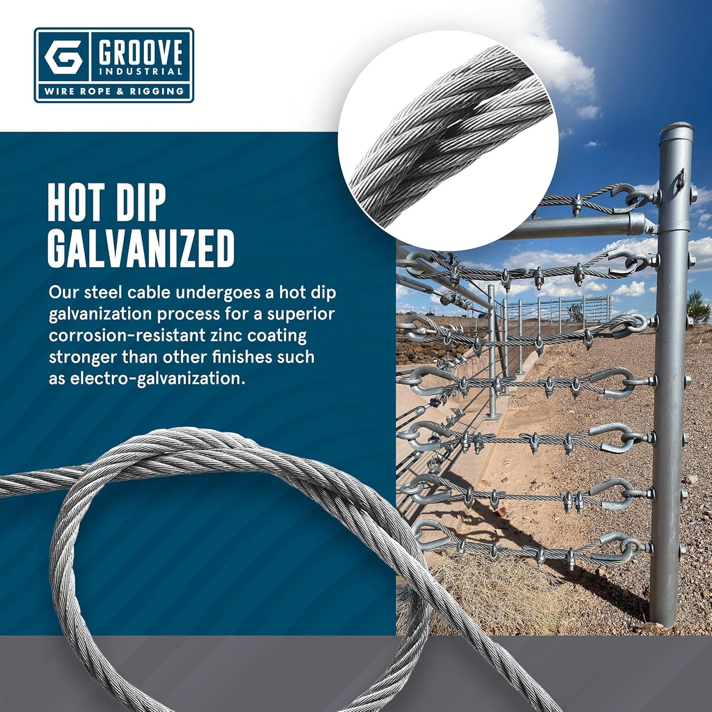 5/16’’ 7x19 Hot Dip Galvanized Aircraft Cable – Steel Wire Rope - 2500 Feet