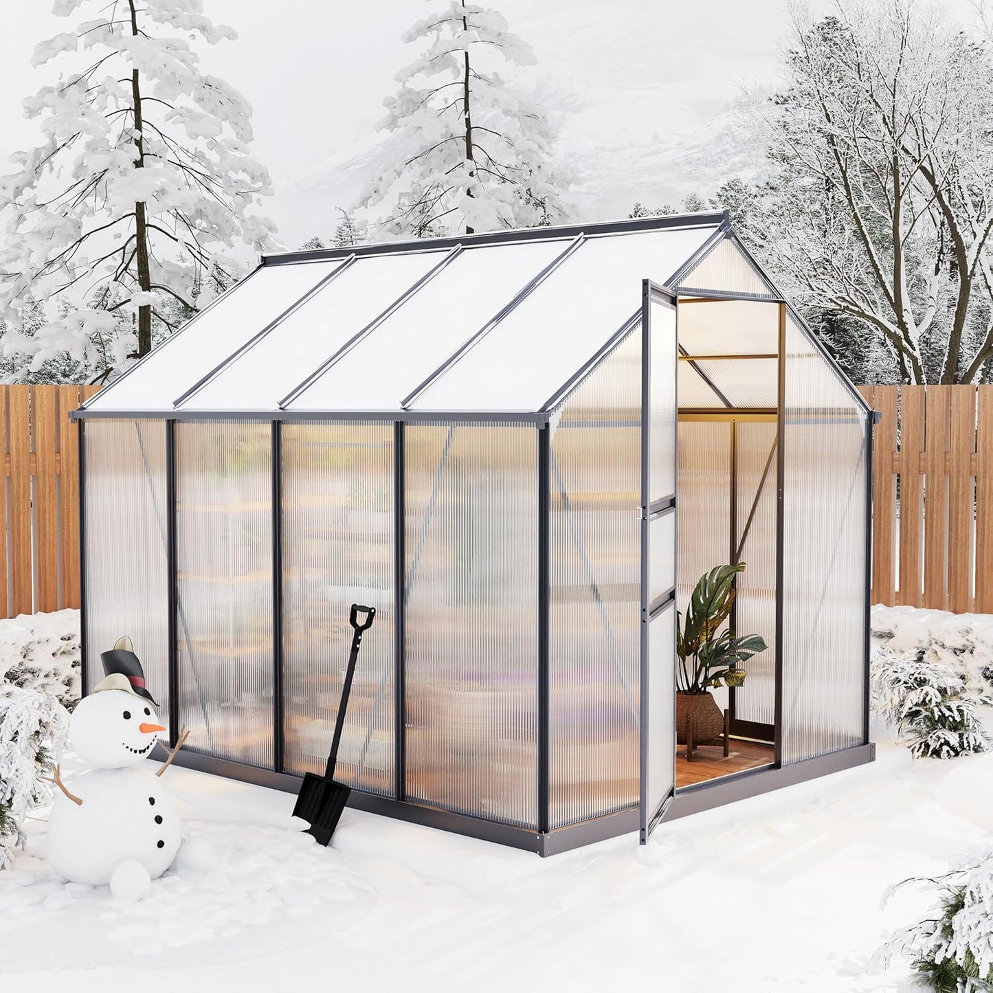 6×8FT Polycarbonate Greenhouse for Outdoors, Large Walk in Green House Kit and Winter Garden Planting, Enhanced Aluminum Green Houses for Outside to Protect Vegetables or Plants