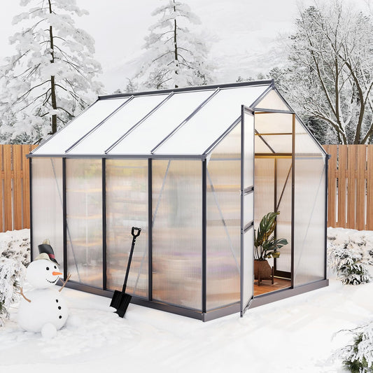 6×8FT Polycarbonate Greenhouse for Outdoors, Large Walk in Green House Kit and Winter Garden Planting, Enhanced Aluminum Green Houses for Outside to Protect Vegetables or Plants