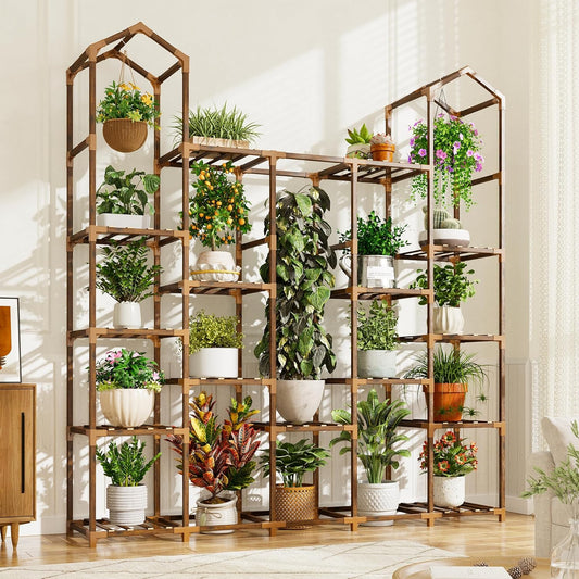 EnHomee Plant Stand Indoor Plant Stands Outdoor Tall Plant Shelf for 19-25 Pots Corner Tiered Plants Stands for Multiple Plants Wood Hanging Plants Holder for Garden Balcony Patio Window Porch