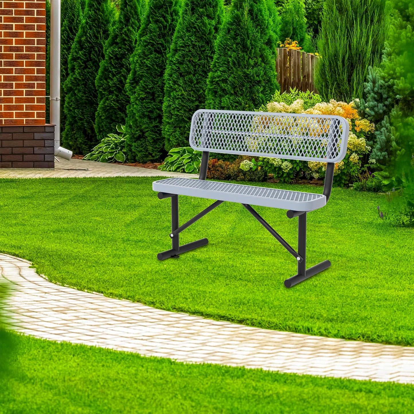 4/6/8 Feet Park Bench for Outside Heavy Duty Metal, Garden Benches Outdoor Bench with Backrest & Portable Frame, for Shopping Malls Stores Parks Patios Decks, Grey