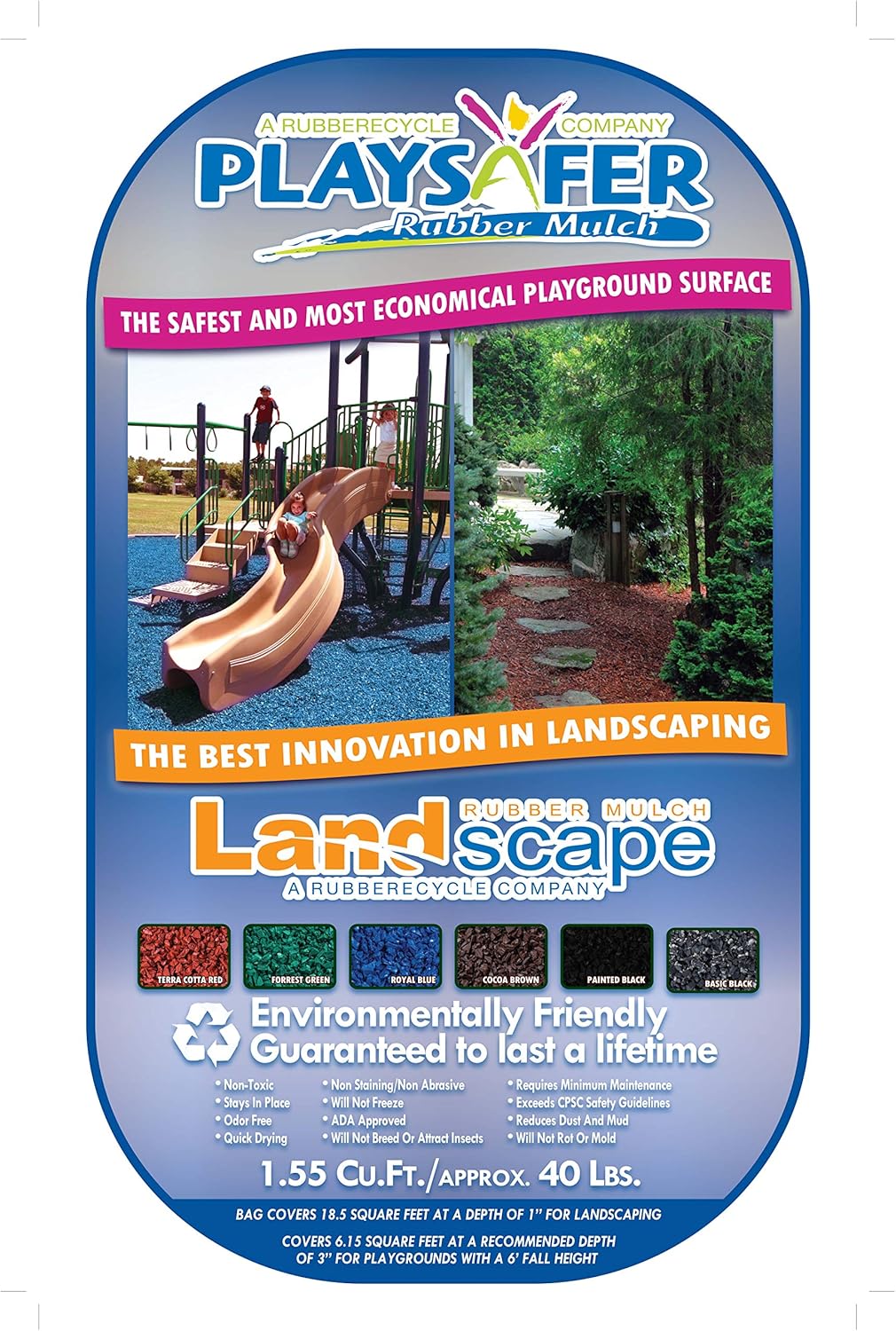 Playsafer Rubber Mulch Nuggets Protective Flooring for Playgrounds, Swing-Sets, Play Areas, and Landscaping (2,000 LBS - 77 CU. FT, Red)