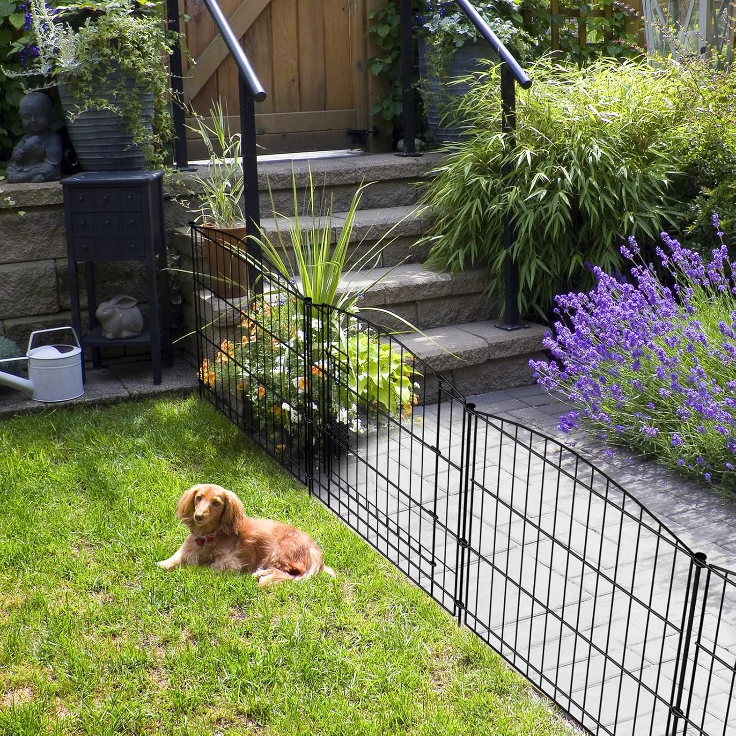 INJOPEXI Garden Fence 12 Panels 23.6ft (L)×24in (H) Decorative Garden Fences with 11 Fence Panels + 1 Gate Rustproof Wire No Dig Garden Fence Animal Barrier Fencing for Outdoor Backyard Patio - Black