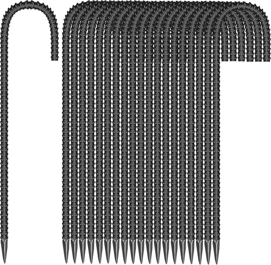 20 Pieces 12-Inch Garden Ground Stakes Galvanized Steel J Shape Hook Rebar Stakes - Heavy Duty Ground Anchors for Tents, Position Kits,Fences, and Trampolines